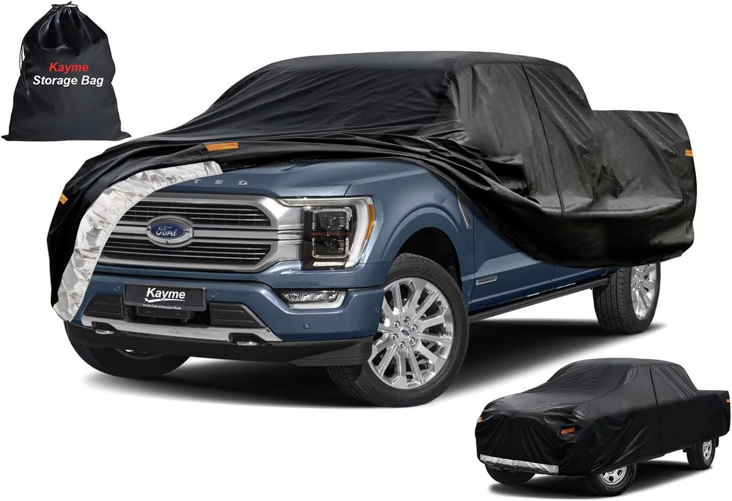 Kayme Truck Cover Custom Fit Ford F-150(1997-2025) Super Cab Short Bed. Full Exterior Heavy Duty Outdoor Pickup Truck Car Cover Waterproof All Weather.Car Tarp for Wind Sun Dust Protection.Black