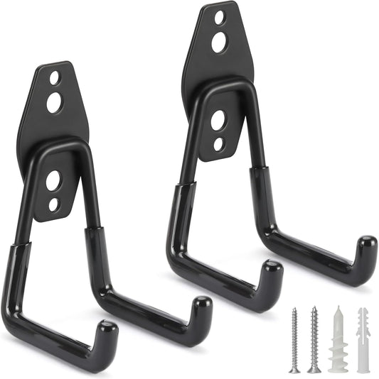 2 Pack Heavy Duty Garage Hooks Storage Organizer Wall Mount Power and Garden Tool Hangers, for Hanging Ladders, Ropes, Hose, Bulk Items