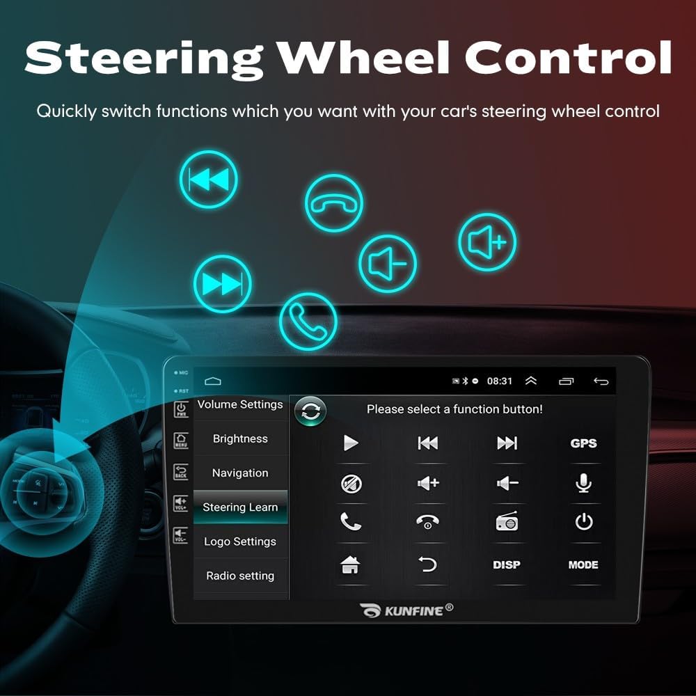 Kunfine Car Android Navigation Stereo GPS Radio Reverse Camera Display 9" IPS Touchscreen Headunit Tablet Pad Media Player for Peugeot 301 2013-2022, if Applicable Quad Core 1G+16G Silver