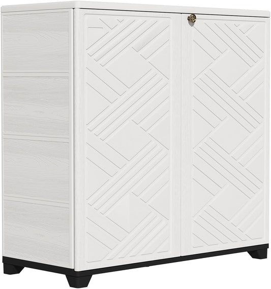 ZZM Indoor/Outdoor Storage Cabinet Waterproof, 34"x15"x34" Plastic Outdoor Storage Box for Garden Balcony Bathroom, All Weather Outdoor Storage Clearance, DIY Usage, with 1 Shelf (White)