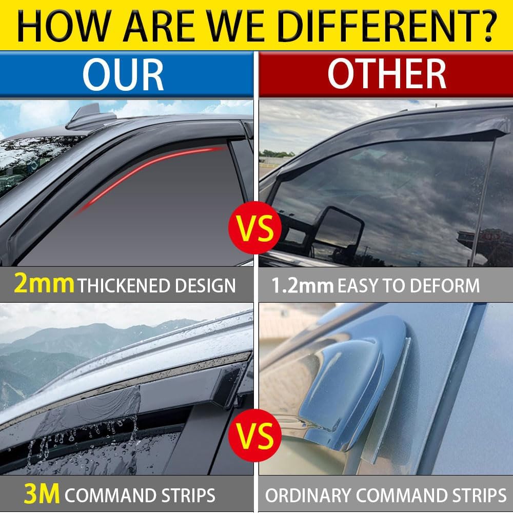 Rain Guards for Jeep Cherokee 2014-2023, Tape-on Side Window Deflectors for Jeep Cherokee, Window Visors for Jeep Cars, for Jeep Car Accessories, 4 pcs