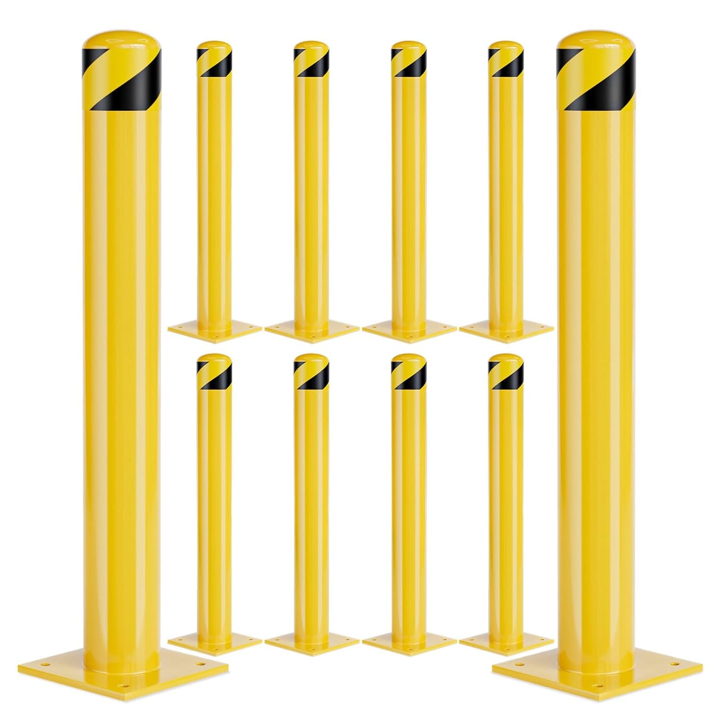 Safety Bollard Post, 48 Inch Height Steel Bollards, 4.5 Inch Diameter Parking Bollard, Yellow Powder Coated Safety Parking Barrier Post, for Traffic Sensitive Areas,10P