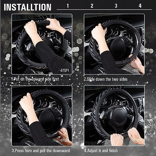 CAR PASS Bling Diamond Leather Steering Wheel Cover, - Image 6