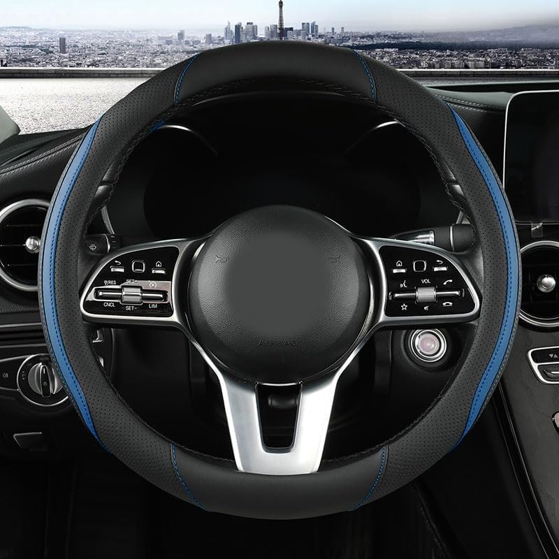 Szttswamp Car Steering Wheel Cover, Microfiber Leather Blue 14.5-15 Inch by Szttswamp