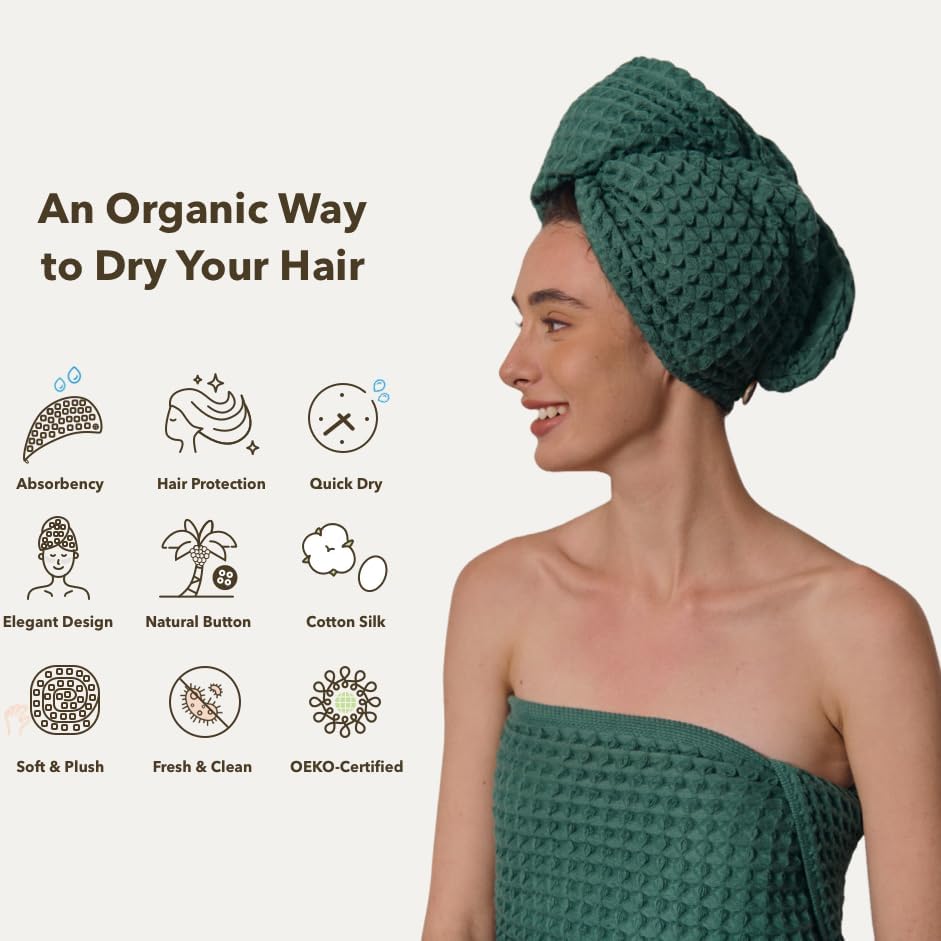 Luxury Organic Japanese Cotton Hair Drying Waffle Towel Wrap - Image 3