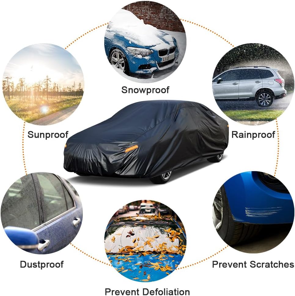 Kayme 7 Layers Car Cover Custom Fit for Ford Mustang/Shelby (1964-2025) Waterproof All Weather for Automobiles, Outdoor Full Cover Rain Sun UV Protection.Black
