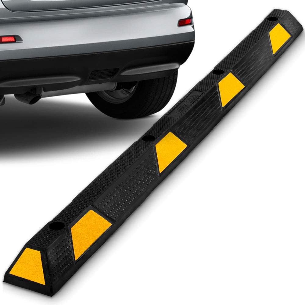 PYLE Curb Parking Garage Floor Stopper - 72 Inch Extra Wide Heavy Duty Rubber Parking Lot Stopper, for Vehicles Truck Driveway, Protect Pumpers From Cars Vans Trucks - Pyle PCRSTP14