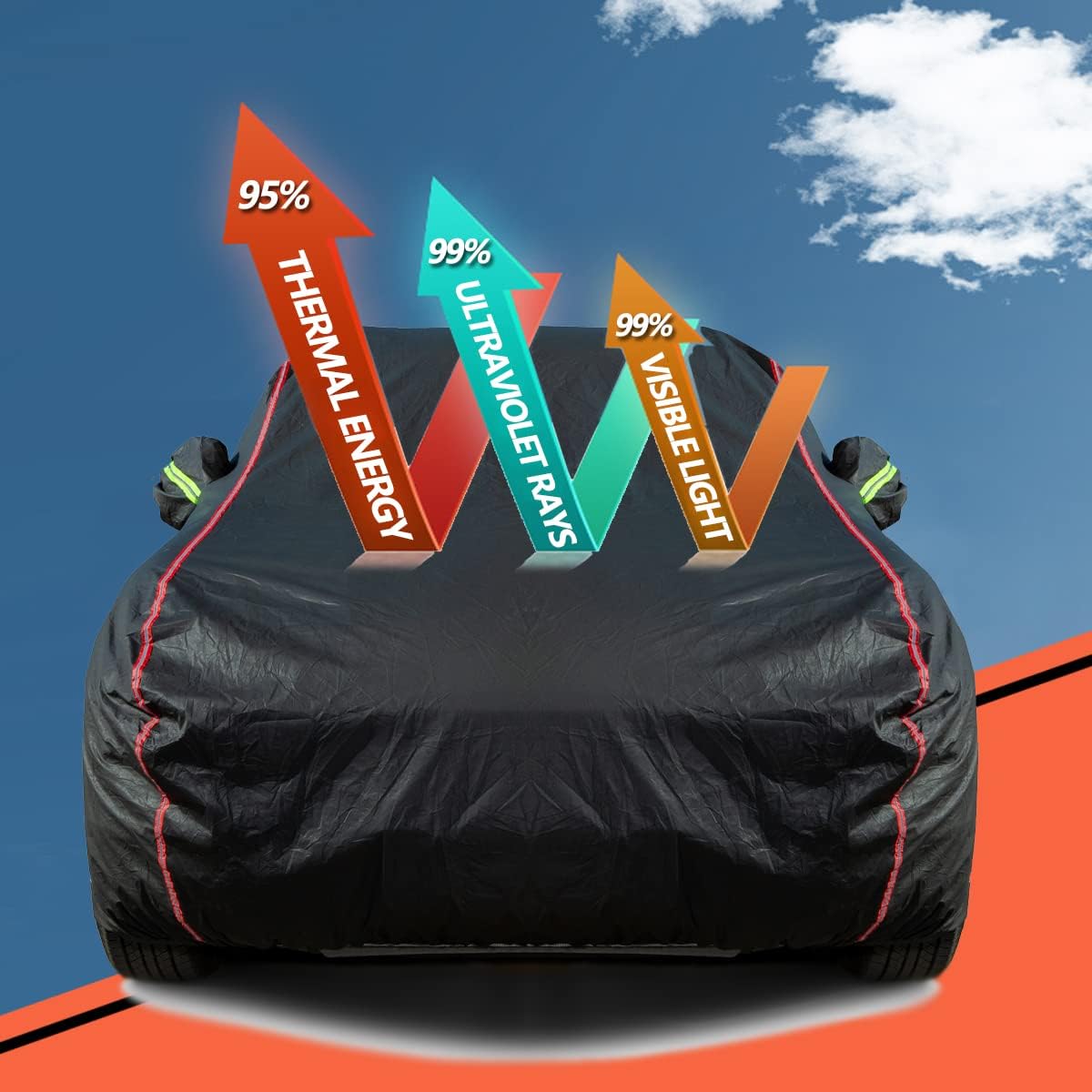 AUQDD 6-Layers PEVA New Material Sedan SUV Full Padded Car Cover Waterproof All Weather Weatherproof UV Sun Protection Snow Dust Storm Resistant Outdoor Exterior Custom Form-Fit Straps 178"-189"Black