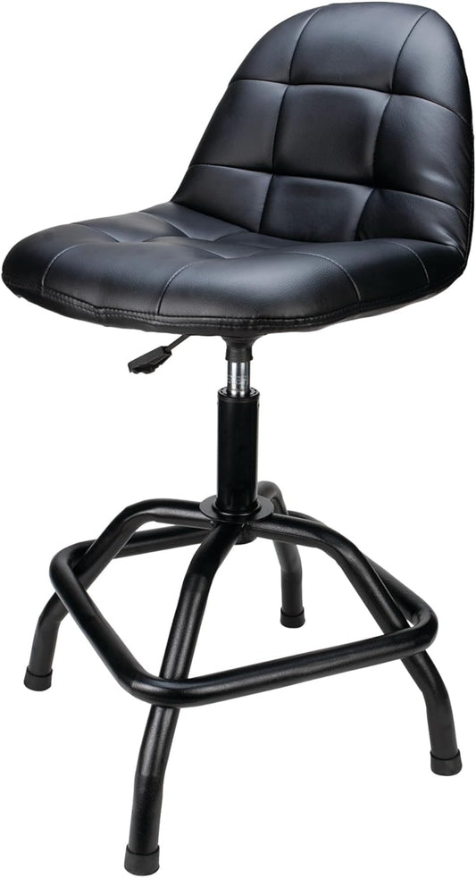 Performance Tool W85031 Pneumatic High Back Adjustable Swivel Bar Stool with Back Support for Home, Bar, and Shop, Black, 26-32-Inches High