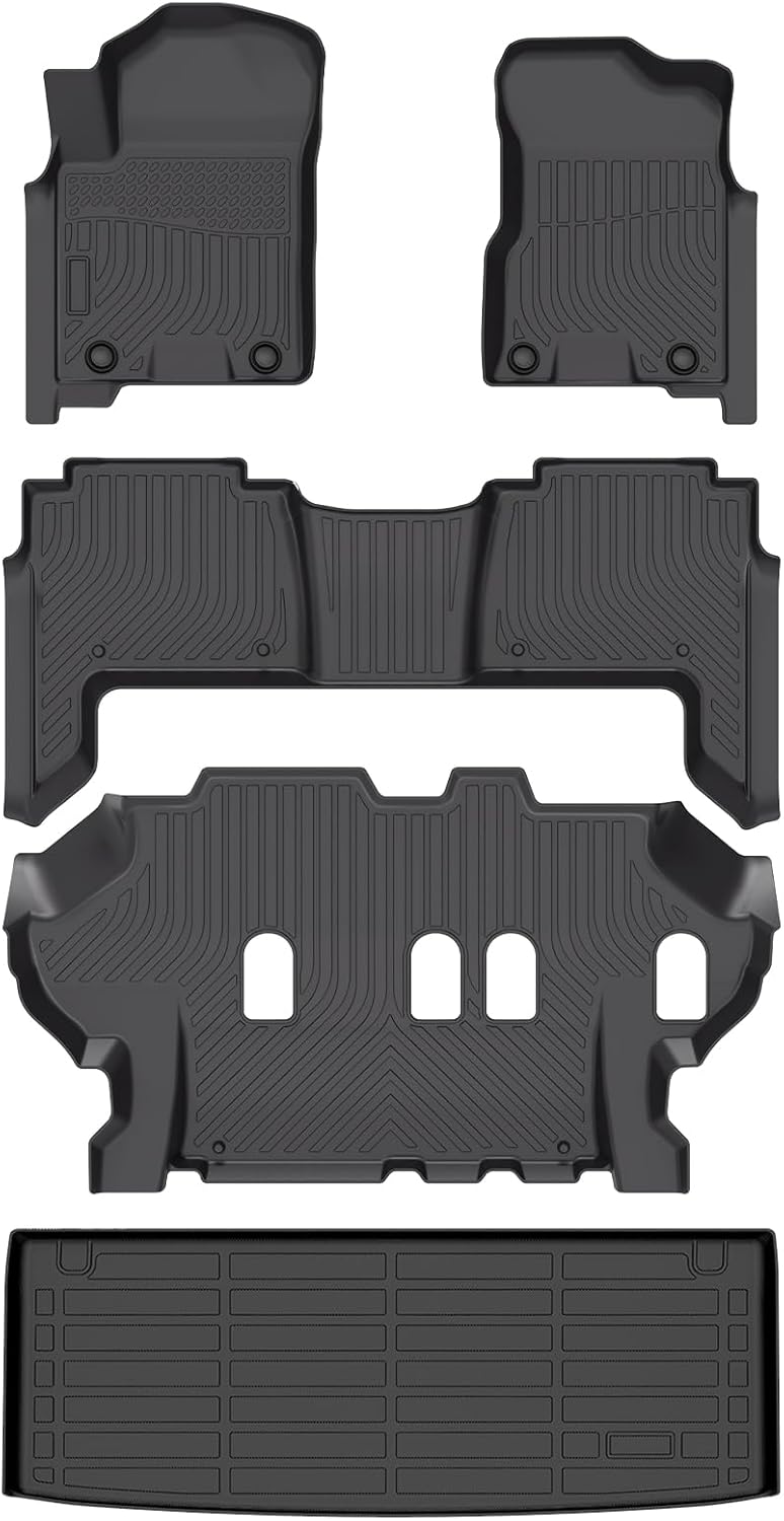 for Nissan Armada/Infiniti QX80 Floor Mats 2019-2024,Car Mats for Nissan Armada/Infiniti QX80 8 Seats(Bench Seat) All Weather Floor Mats Cargo Liner Accessories Rubber Car Mat
