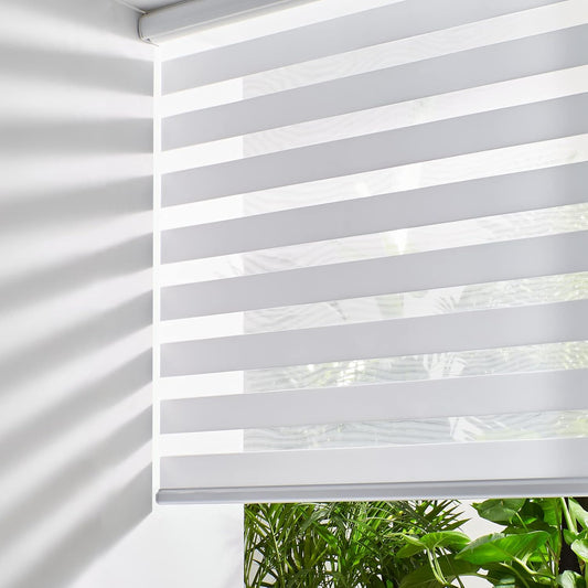 Persilux Cordless Zebra Blinds for Windows Free-Stop Roller Window Shades (22" W X 64" H, White) Dual Layer Light Control for Day and Night, Light Filtering Sheer Shades for Home, Easy to Install