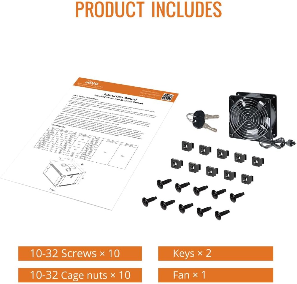 Tecmojo 6U Wall Mount Server Cabinet IT Network Rack Enclosure Lockable Door and Side Panels Black, Cooling Fan, Standard Glass Door, 450mm Depth, for 19” IT Equipment, A/V Devices