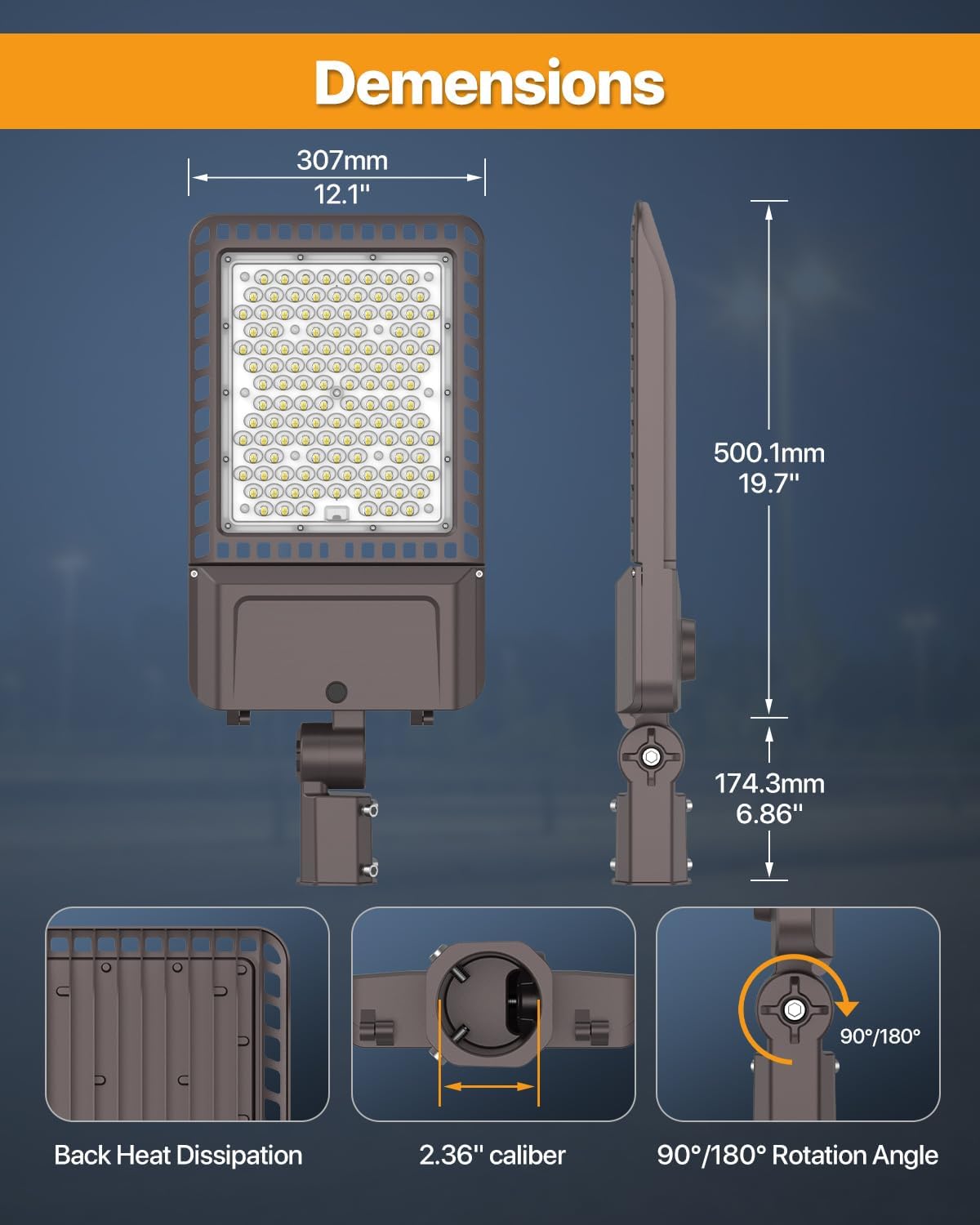 Led Parking Lot Light 400W 60,000LM Slip Fitter Street Pole Light with Dusk-to-Dawn Photocell 5000K 100-277V IP65 Waterproof Outdoor Commercial Area Lighting for Parking Lot, Roadways 2Pack