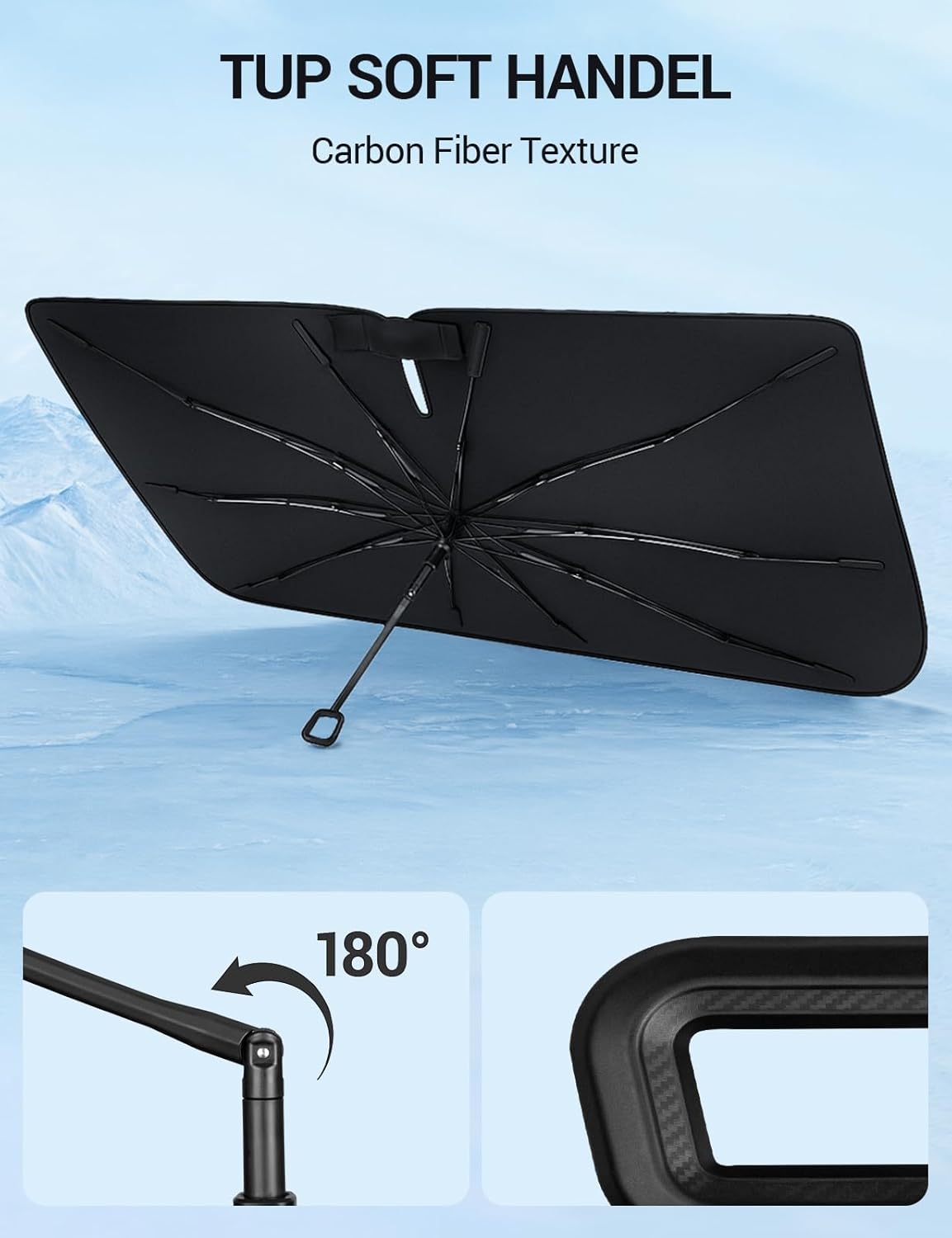 Proadsy Windshield Sun Shade Umbrella for Lincoln Nautilus 2014-2025 Foldable Car Umbrella Sunshade with Soft TPU Handle Spring Structure Crystal Cooling Material Protect Car from Rays & Heat