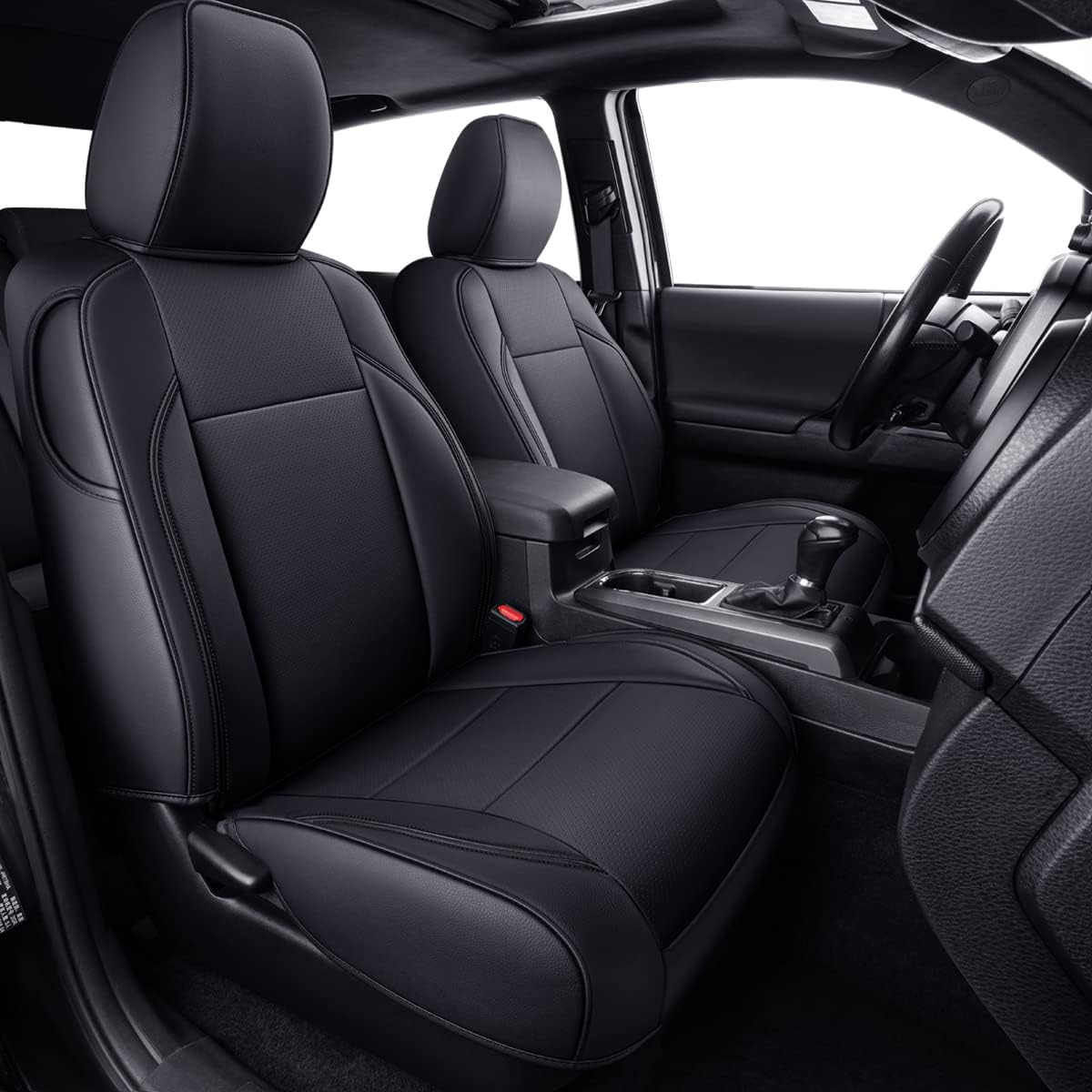 LUCKYMAN CLUB Tacoma Custom Fit Seat Covers for 2016-2023 Tacoma Crew Cab with Faux Leather (Black)