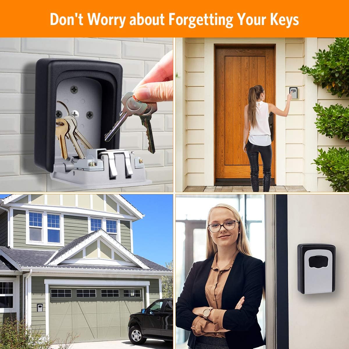 Fayleeko Key Lock Box Wall Mounted, 4 Digit Combination Lockbox for Outside, House Keys - 5 Keys Capacity, Key Safe Security Storage Lock Box for Indoor, Outdoor, Garage, Garden, Store (Black, 2Pack)