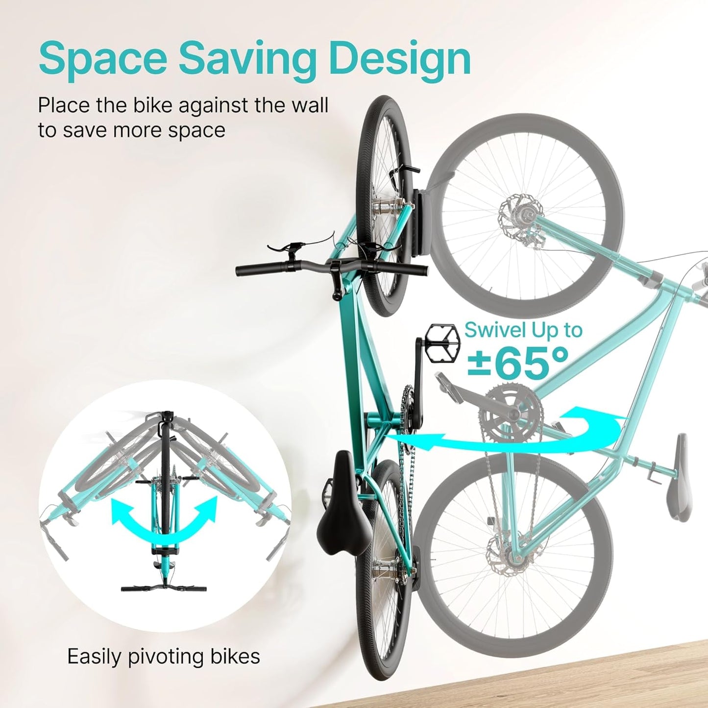 Bike Rack Garage, Bike Wall Mount Heavy Duty, Holds 77 Lbs, Swivel Bike Hangers for Garage, Adjustable Indoor Bike Storage for Bedroom Home Office, 2 Pack