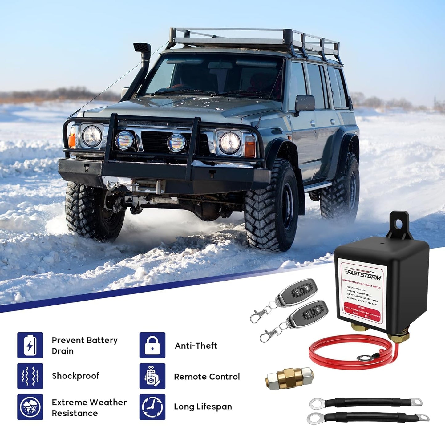 Side Post Remote Battery Disconnect Switch 12V, 250A Negative Battery Cut Off Switch Anti-Theft Kill Switch Kit Upgrade Prevent Battery Drain for Car Truck, RV Auto, Boat,Vehicle etc