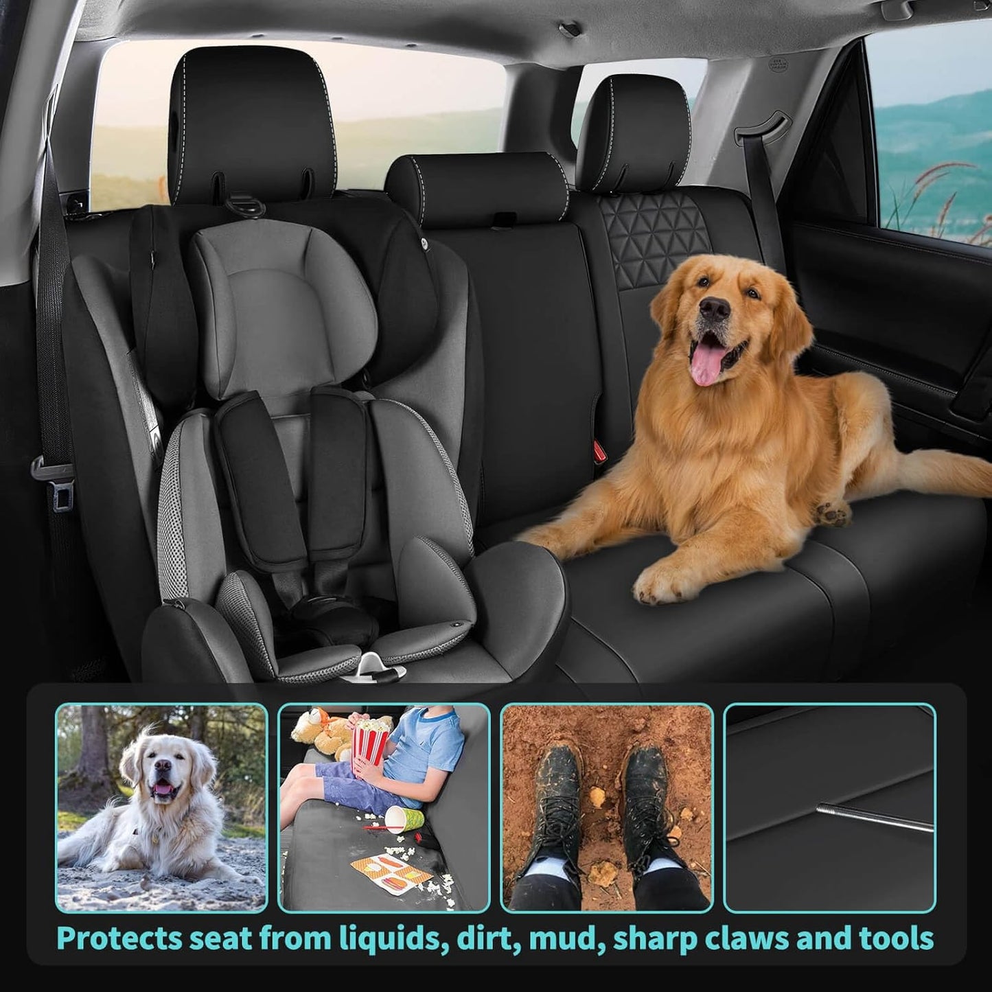Seat Covers for Toyota 4Runner 2011-2024, Faux Leather Car Seat Cover Full Set, 2-Row-Only for 5 Seats Version-Blackwhite