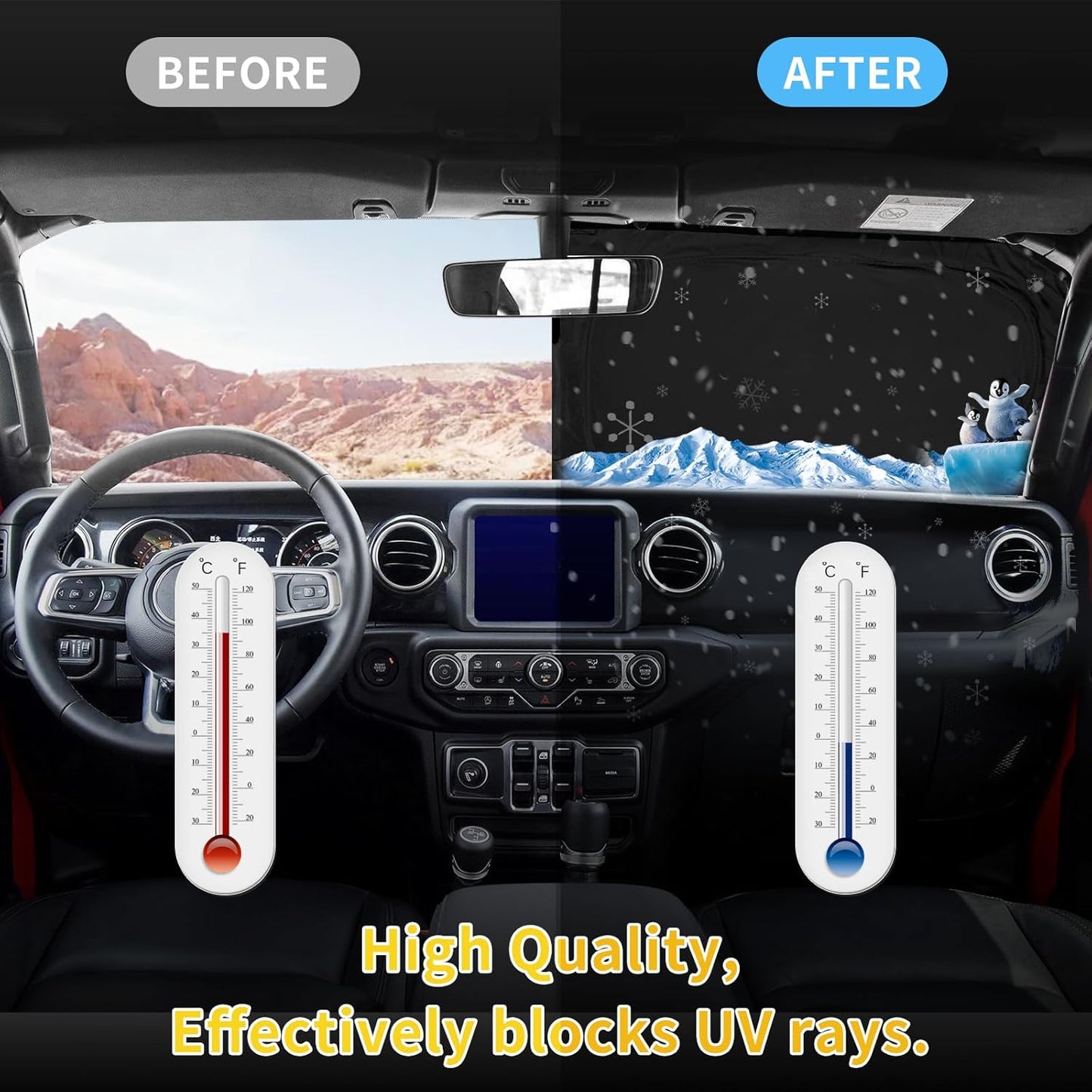 Sun Shade Sunshade for Jeep Compass Windshield Cover, 4-Layer Front Window Shade Custom fit Compass 2007-2016 Sun Visor 240T Retractable Shade Shield Blocks UV Rays Cooler Car Accessories