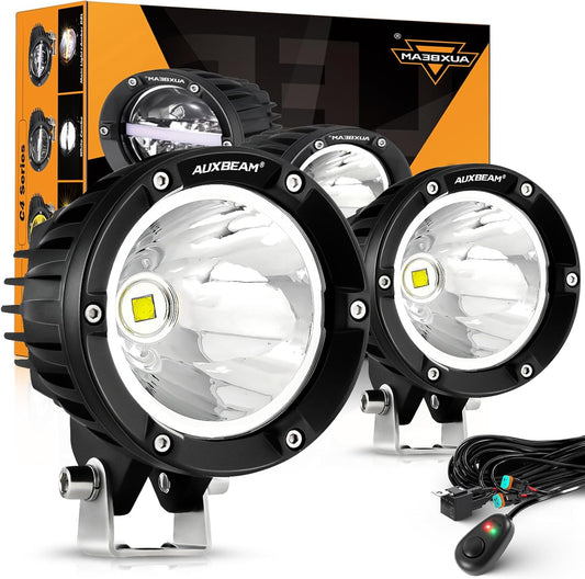 Auxbeam C4 Series Spot Beam LED Pod Lights, 4 Inch 72W Round Off-Road Lighting Automotive Bumper Spotlights, A-Pillar Fog Round Offroad Lights for Truck Jeep ATV Motorcycle, Pair