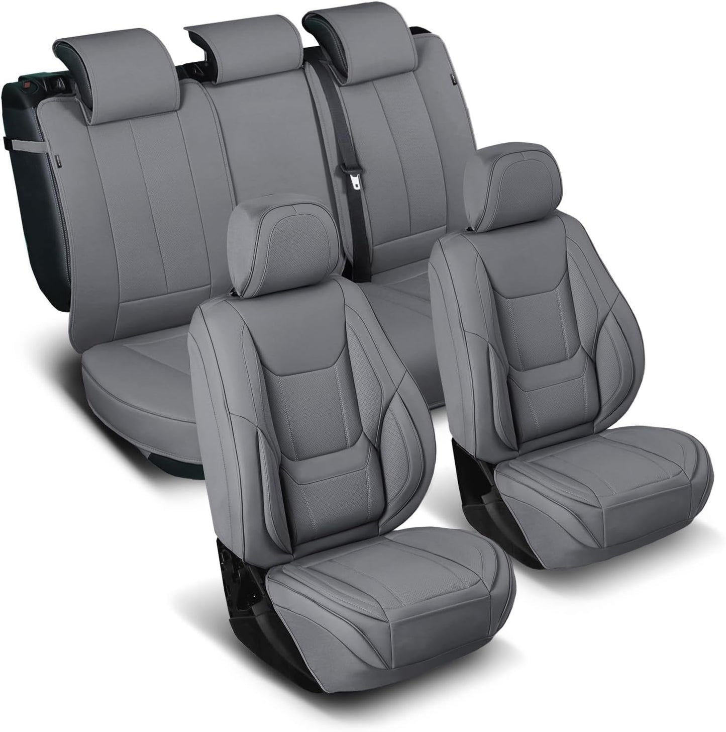 Coverland Custom Car Seat Covers Compatible with 2007-2014 Sierra 2500HD Crew Cab - Premium Leather Non-Slip Memory Foam Waterproof Interior Protector Full Set-Dark Gray [See Size Chart-Size X136]