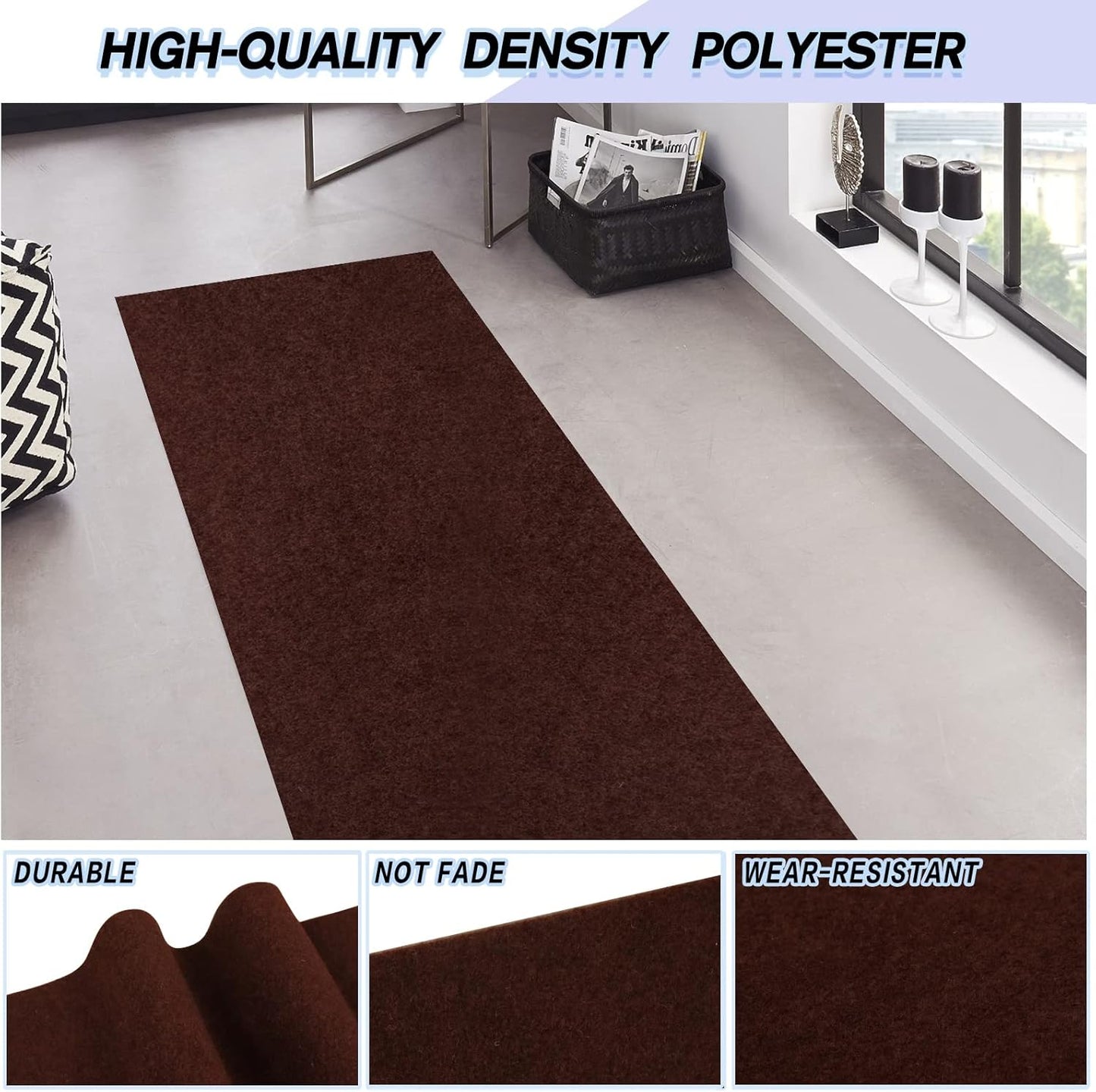 Custom Size Backed Non-Slip Area Rugs Runner, Easy Clean, Waterproof Runner Rugs for Hallway Entryway, Kitchen, Laundry, 3FT x 13FT, Brown