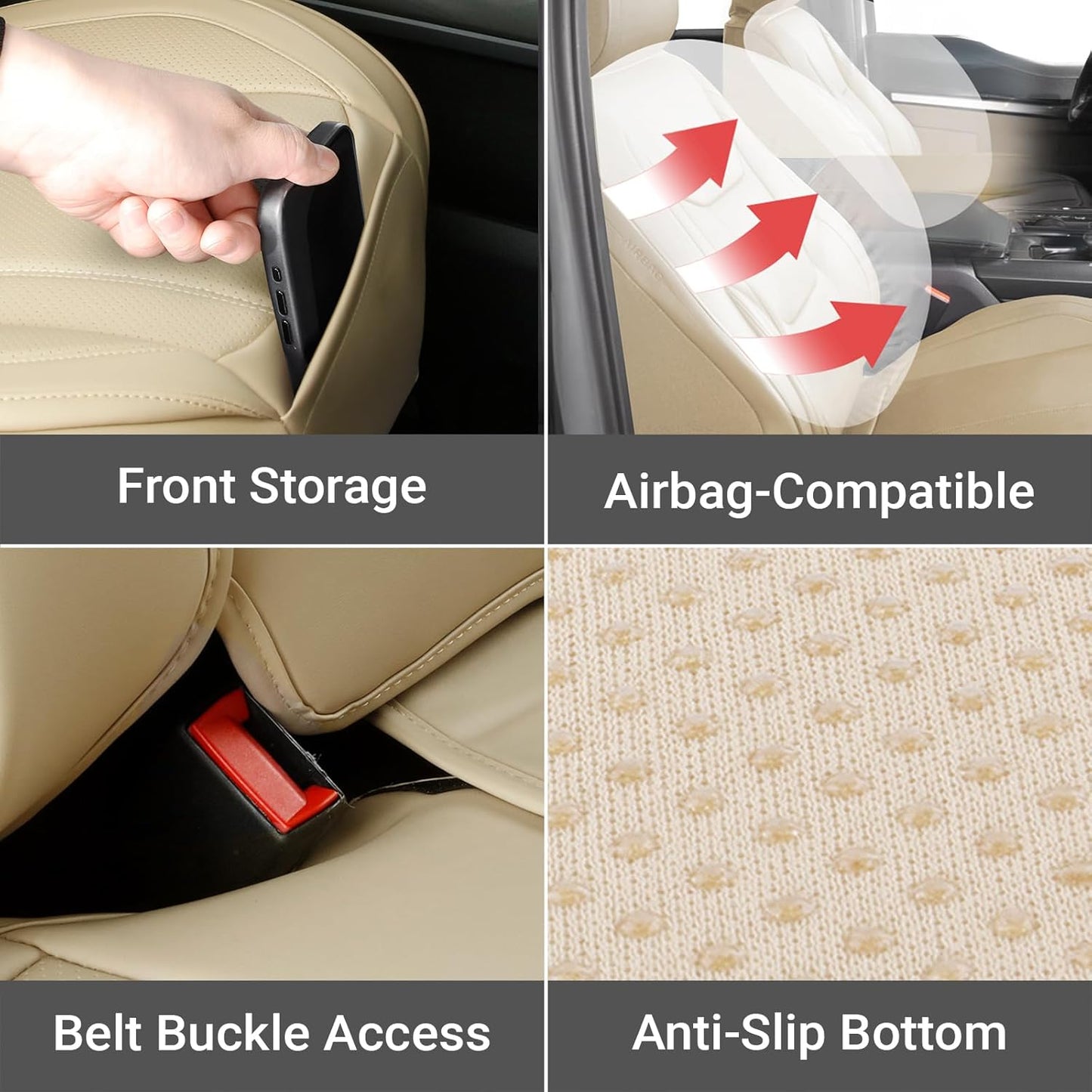 Coverland Custom Car Seat Covers Compatible with Tacoma, Santa Cruz - Premium Leather Non-Slip Memory Foam Waterproof Seat Cover Custom Interior Protector Full Set-Beige [See Size Chart-Size X58]
