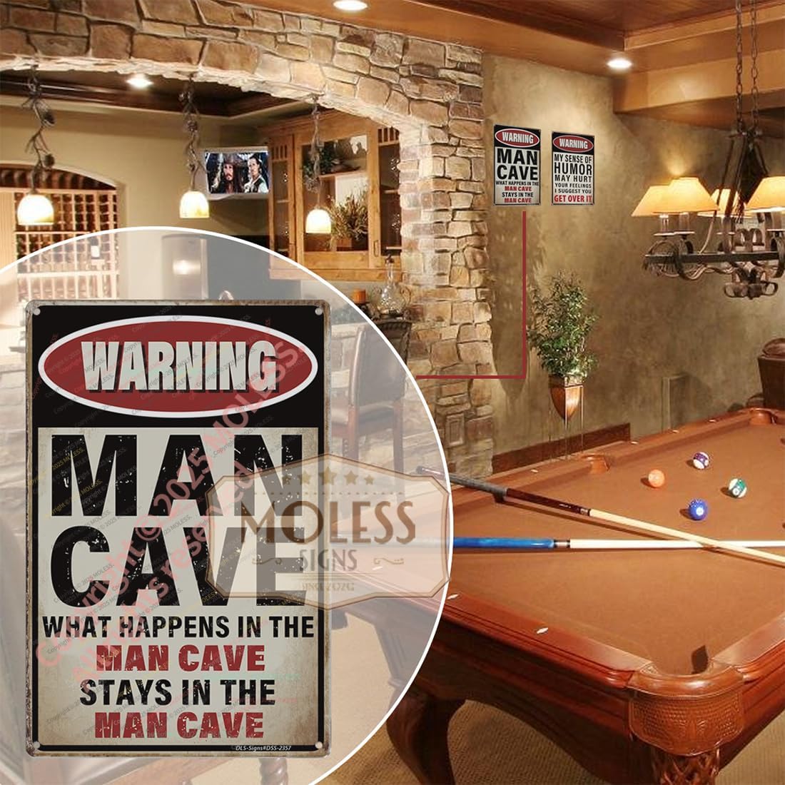 'What Happens Here, Stays Here!' Funny Man Cave Decor for Men | 12x8″ Durable Vintage Metal Man Cave Signs Wall Decorations for Basement/Garage/Mancave, 2357