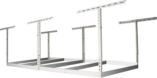 MonsterRax 4x8 Overhead Garage Storage Rack Frame Kit - Hanging Garage Ceiling Storage Rack System - (White, 24"-45")