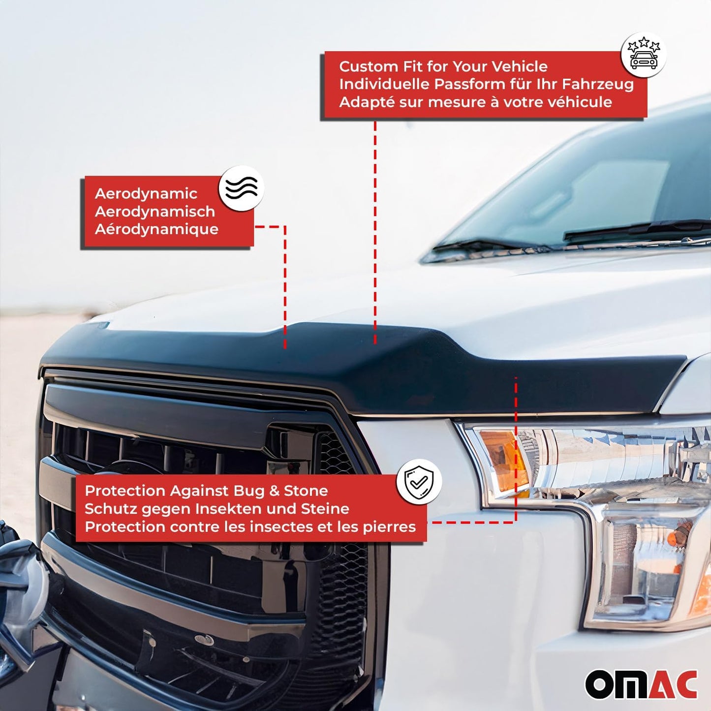 OMAC Front Bug Shield Hood Deflector for Nissan Navara D23 2014-2024 Acrylic Smoke