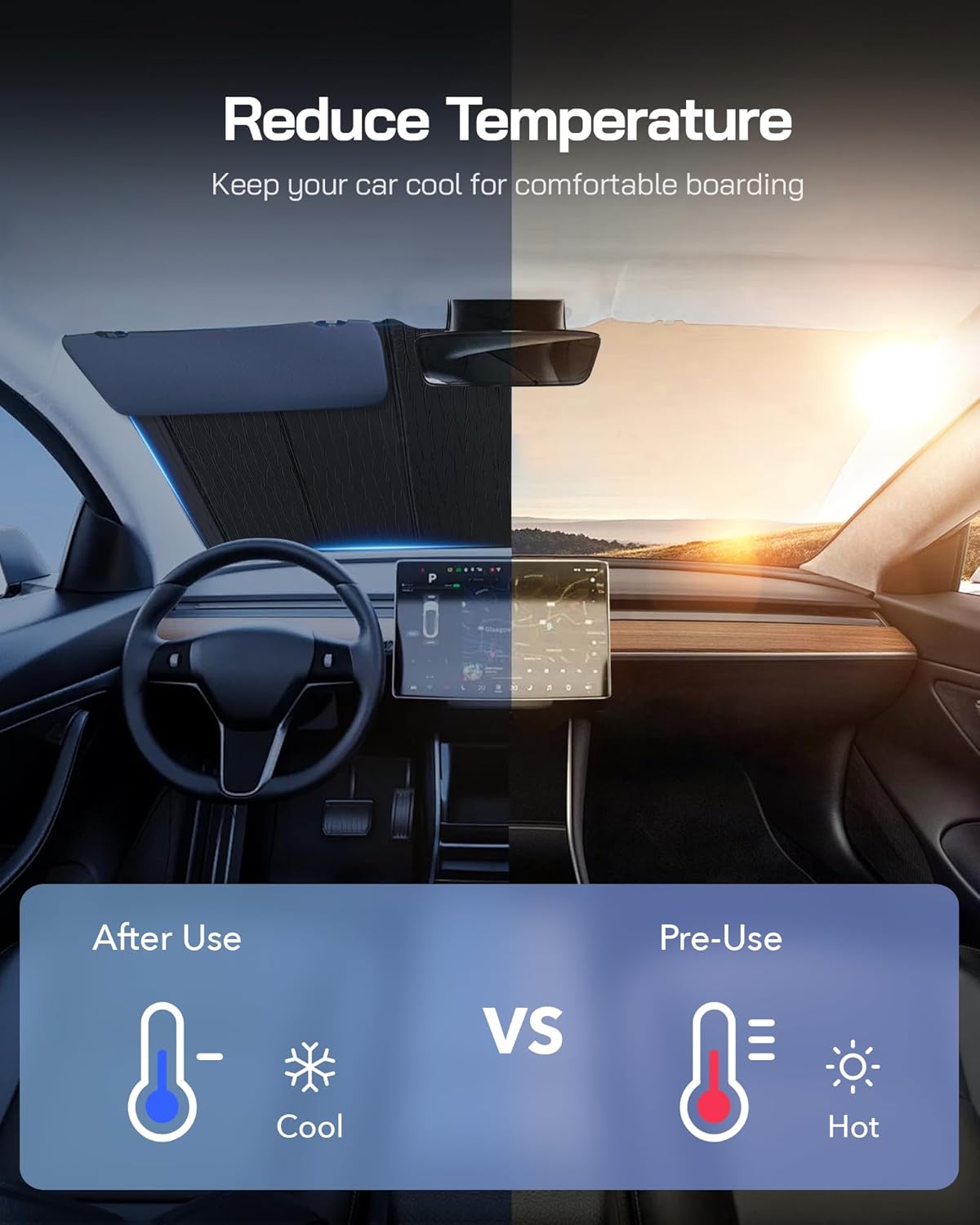 Windshield Sun Shade for Kia Telluride 2020-2024,Front Window Sunshade Shield, 2-in-1 Reflective Sun Shade,Silver for Summer, Black for Winter