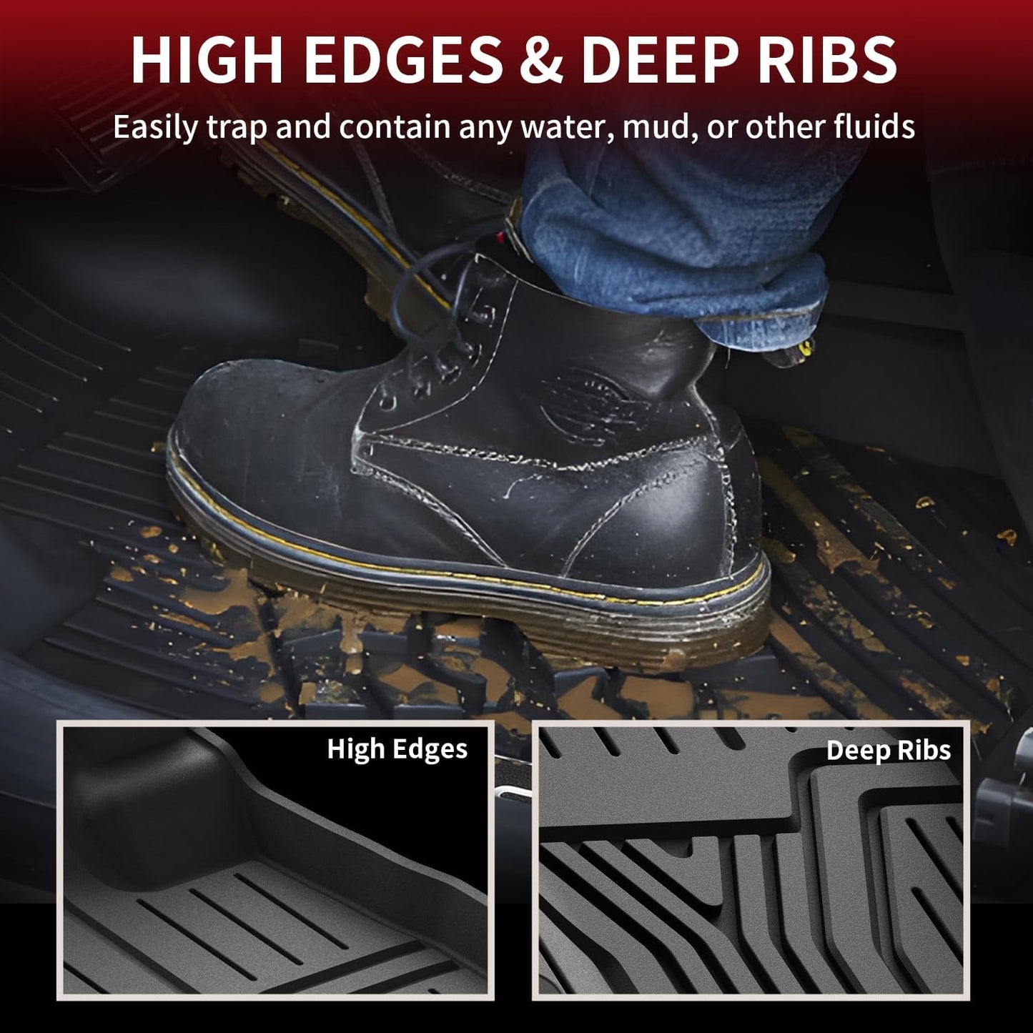 LASFIT Floor Mats for Honda Pilot 2023 2024 2025 (7&8 Seats), All Weather Custom Fit TPE Odorless Anti-Slip Floor Liner 1st & 2nd & 3rd Row, Black