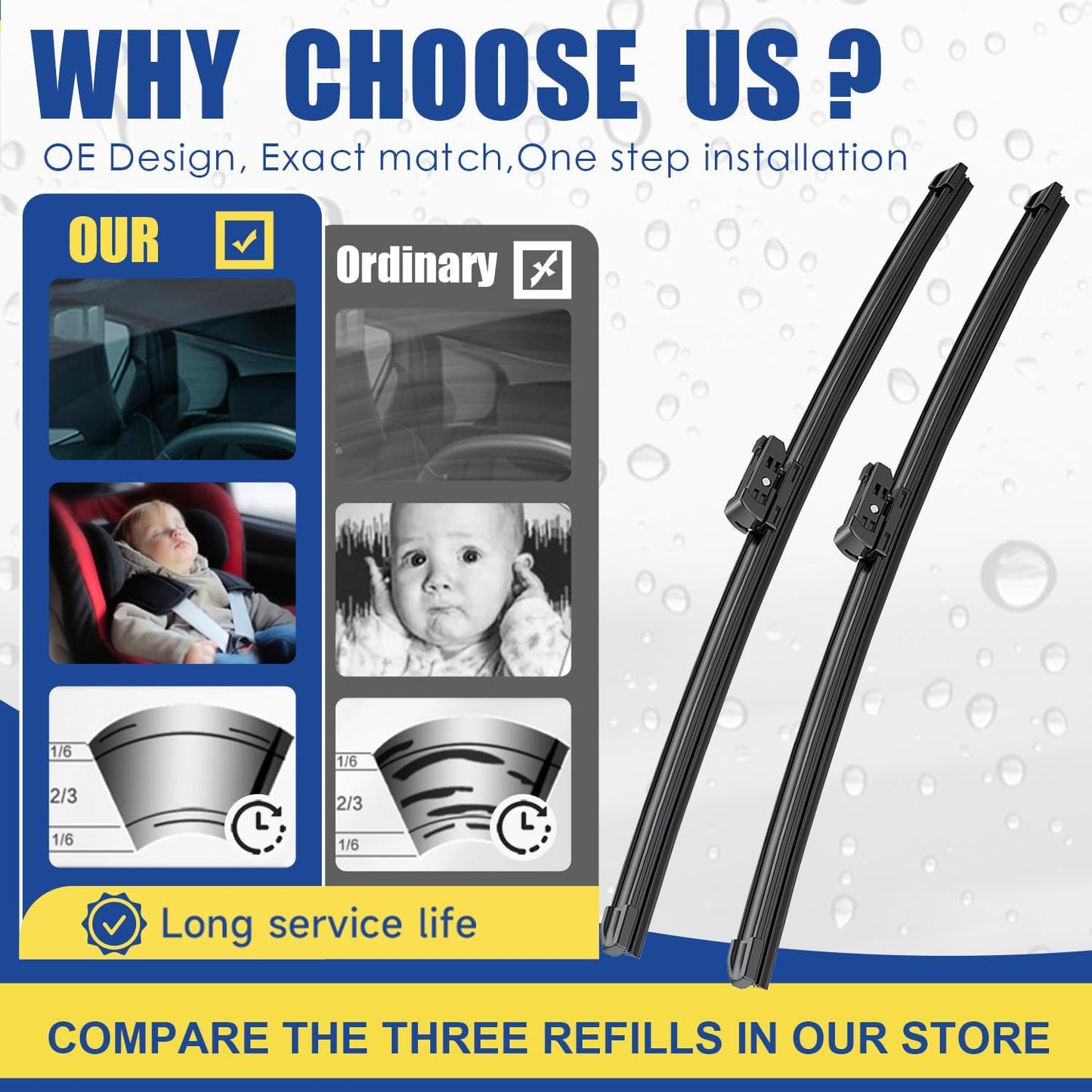 Wipers Factory Replacement For BMW X5 E70 X6 E71 E72 2007-09/2011 Original Equipment Windshield Wiper Blades Set - 24"+20" Side Lock (Set of 2) Not J HOOK