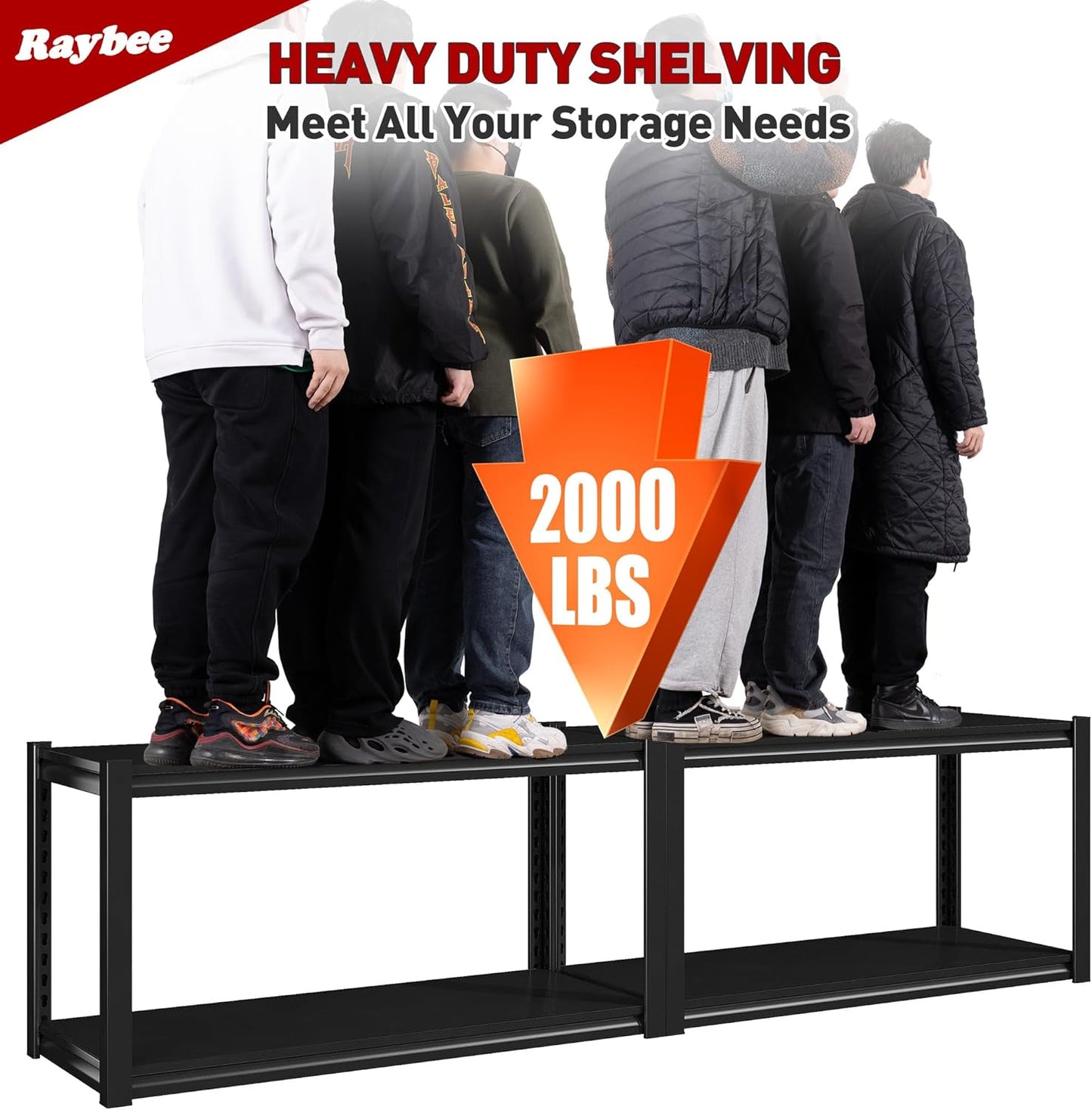 Raybee 40" W Garage Shelving 2000 LBS Storage Shelves 4 Tier Heavy Duty Shelving Adjustable Metal Shelves for Garage,Basement, Warehouse, 40" W x19 D x57 H, 2 Pack