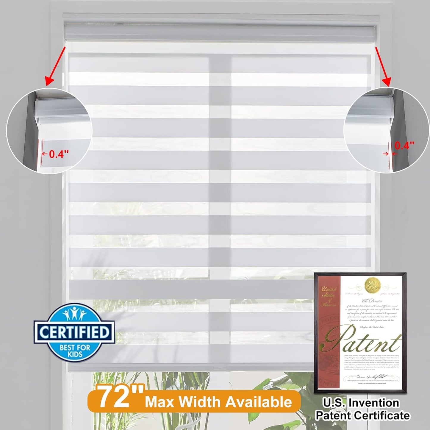 Persilux Cordless Zebra Blinds for Windows Free-Stop Window Shades (33" W X 64" H, White) Dual Layer Light Control for Day and Night, Light Filtering Sheer Shades for Home, Bedroom, Easy to Install