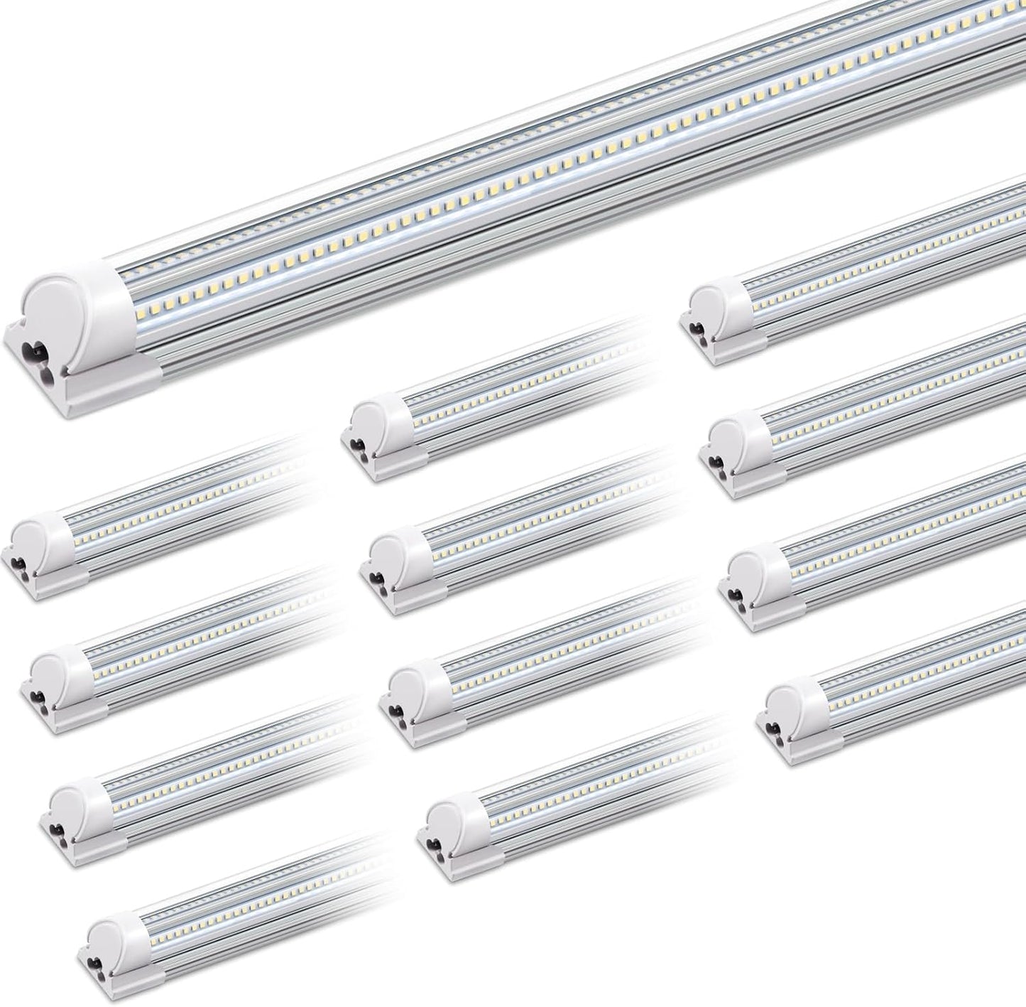 Barrina 8FT LED Shop Light, 100W 15000LM 6500K Super Bright White, Linkable Integrated T8 Shop Lighting with Clear Cover, V Shape 8 Foot LED Tube Lights, Ceiling Lights Fixtures for Garage, 12 Pack