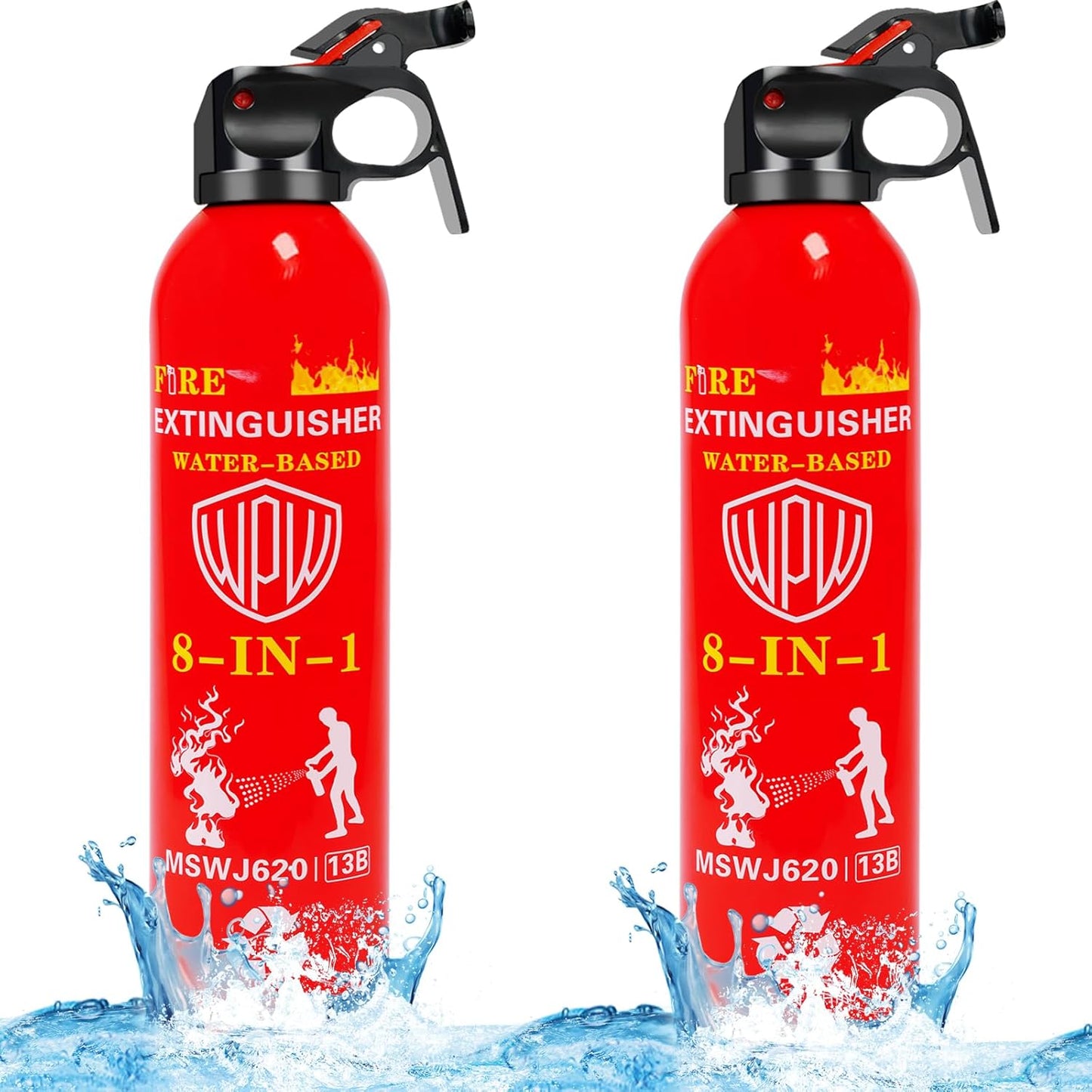 WPW 620ml Large Upgraded 8-in-1 Fire Extinguisher for Home with Wall Mount Portable Fire Extinguisher For Vehicle Car Boat Kitchen Emergency Supplies, Water-Based Solution For A, B, C, K Fire (2 Pack)