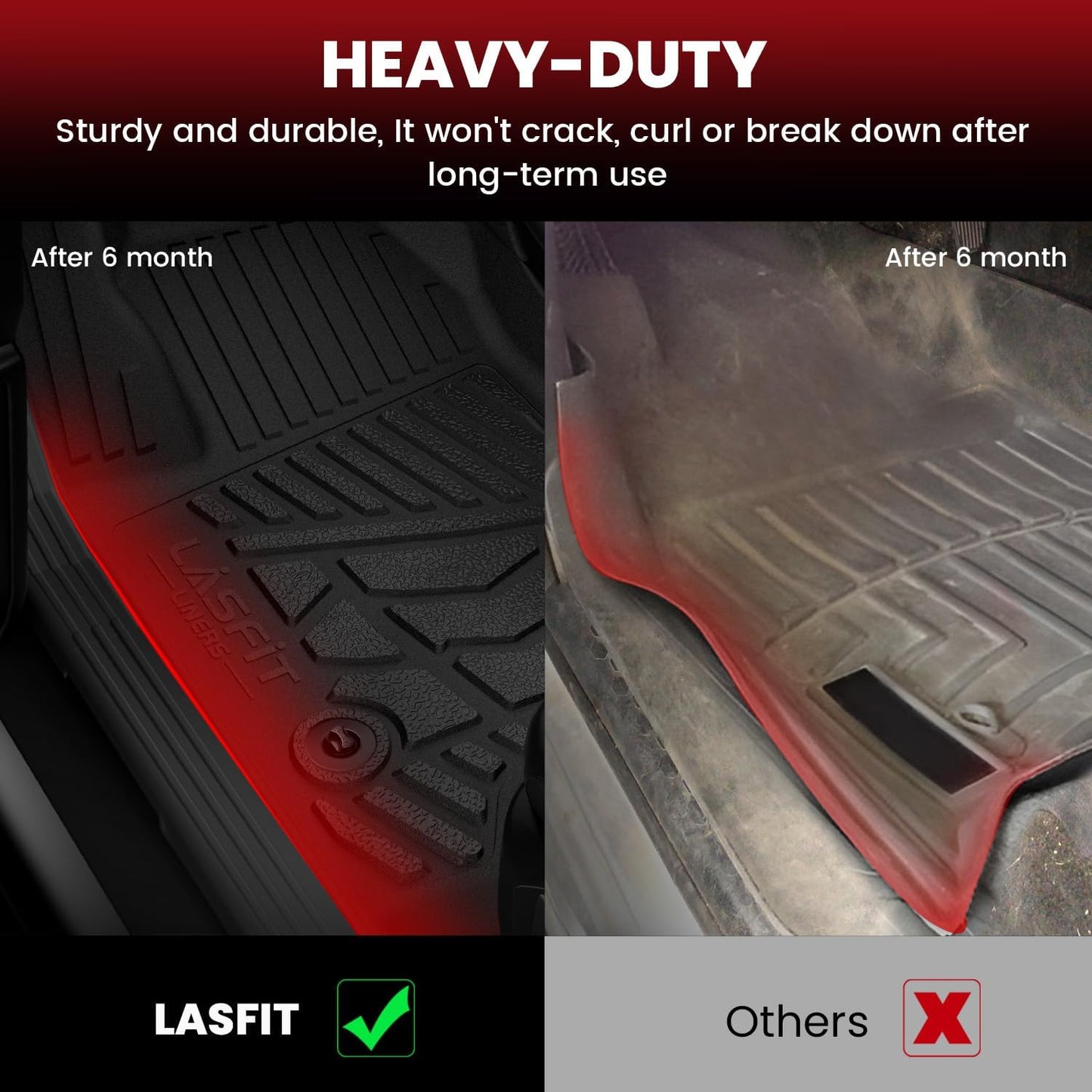 LASFIT Floor Mats 2014-2018 for Chevy Silverado/GMC Sierra 1500, 2015-2019 2500HD 3500 HD, Crew Cab Only/Bench Seat, All Weather TPE Custom Fit Car Floor Liners, with Carpet Floor Only