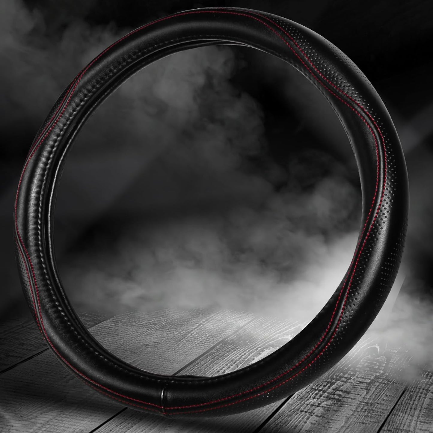 HAOKAY Top Grade Black Genuine Leather Steering Wheel Cover Men Women, Luxury Steering Wheel Cover for Cars, SUVS and Trucks, Universal 14.5-15 inch