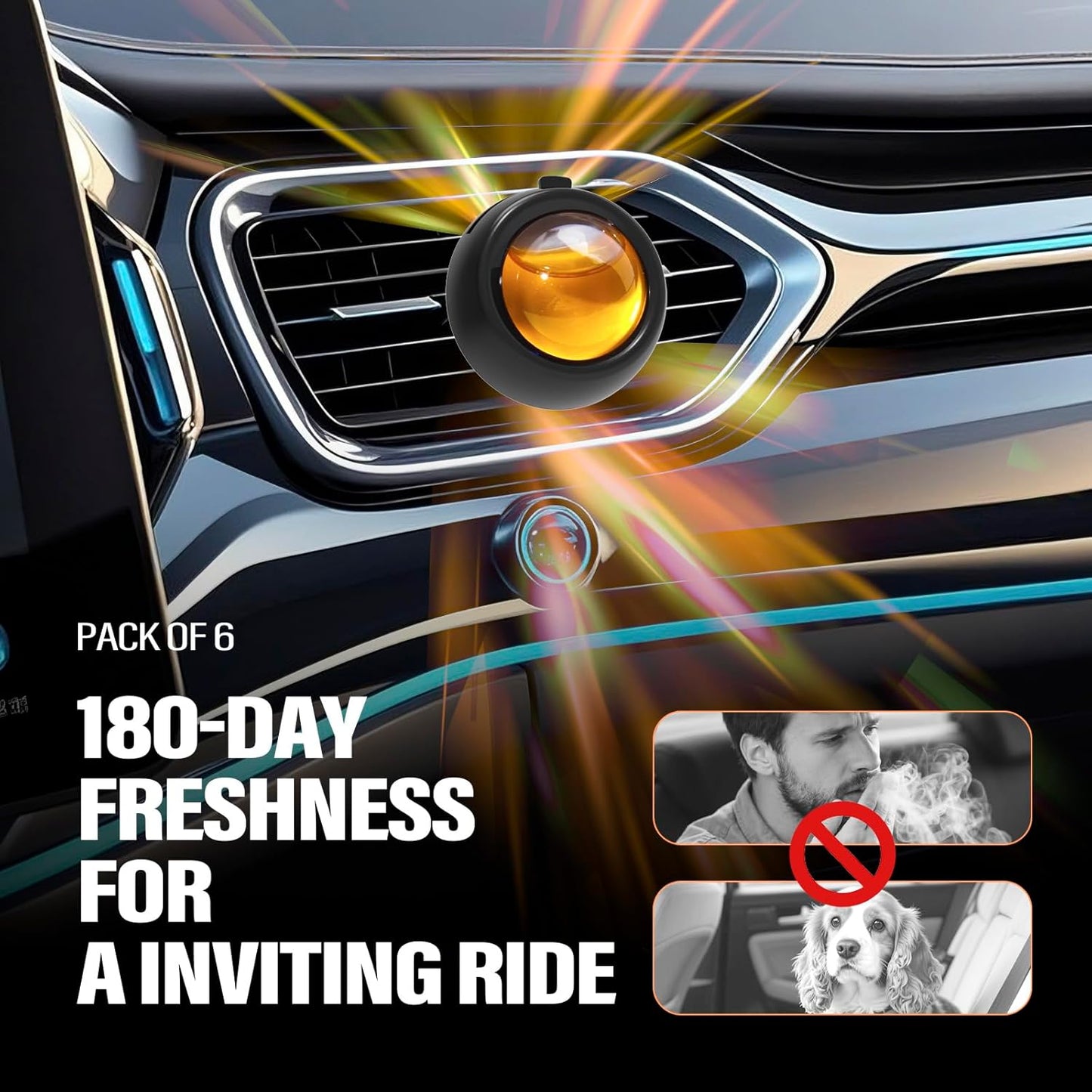 Car Air Freshener Vent Clips, Hawaiian Scent, 6 Pack, Long Lasting Scent Up to 180 Days, Car Fresheners for Women, Car Vent Clip for Men