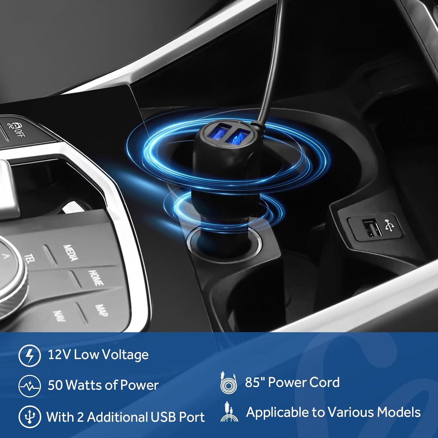Sealy 12-Volt Heated Car Blanket with 2 USB Output Ports, 3 Heating Levels & 4 Hours Auto Off, Electric Blanket for Car, Truck, SUV, RV or Camping, Machine Washable, 59" X 43", Plaid