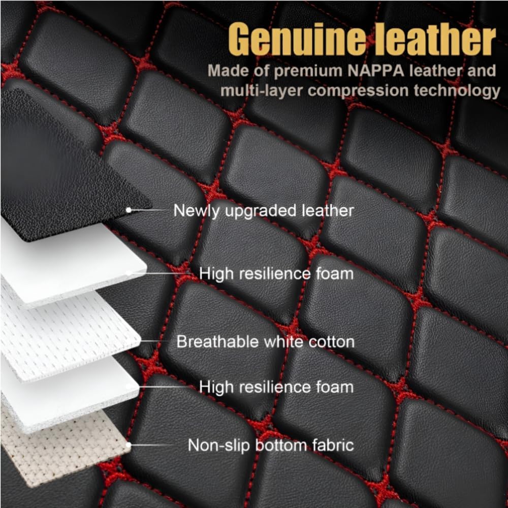 Add Personal Touch to Your Vehicle with IMEISH Customizable Logo Text Car Mats for 99% of vehiclesPads Protection Non-Slip Leather Floor Liners (Black red Stripe)