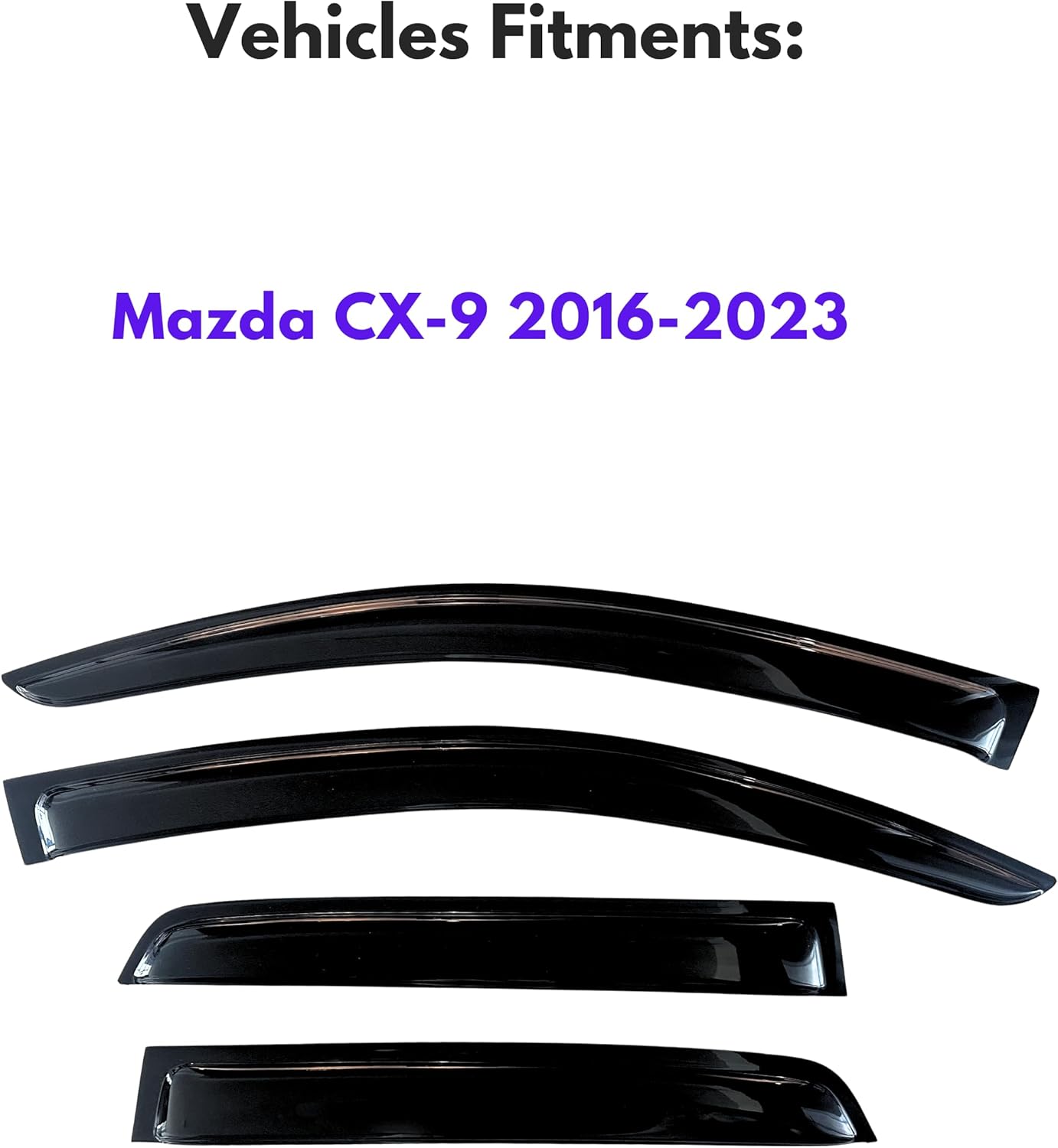 KPY Window Visor Compatible with Mazda CX-9 2016-2023 (CX9), 4PC Rain Guard Side Window Vent Deflectors Tape-On Style, 2016 2017 2018 2019 2020 2021 2022 2023