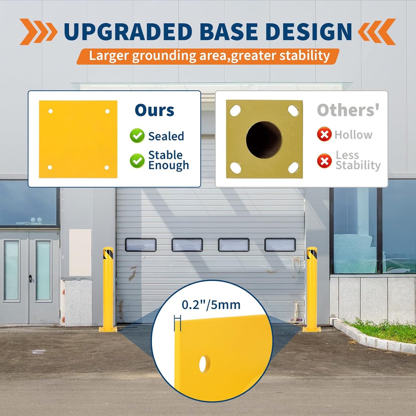 4.5x36 Inch Safety Bollard Post - Yellow Steel Bollard with Anchor Bolts (6-Pack) for Parking Lots, Walkways & Traffic Areas