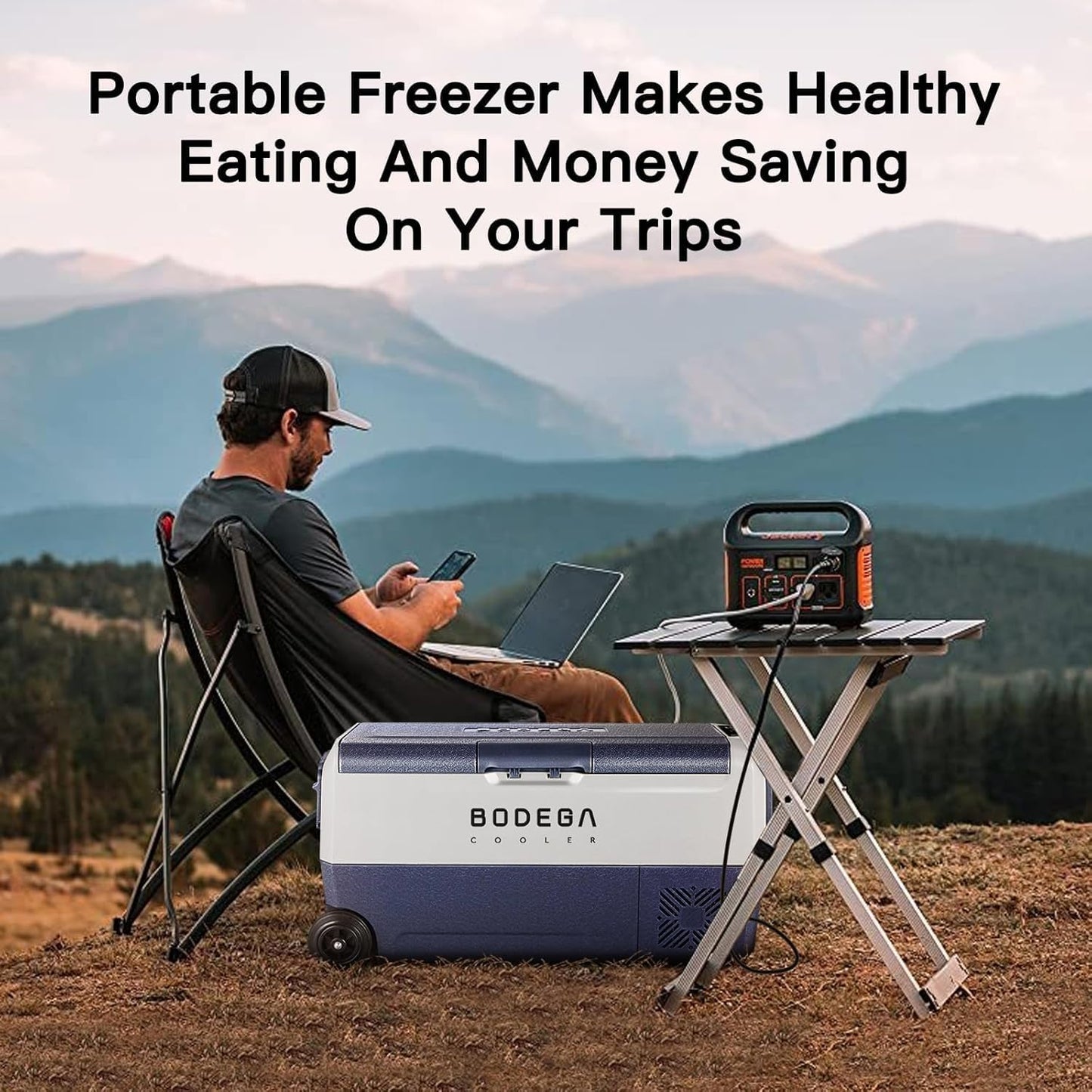 BODEGACOOLER 12 Volt Car Refrigerator,53 Quart Portable Freezer,Dual Zone Car Fridge APP Control,-4℉-68℉ RV Electric Compressor Cooler 12/24V DC 100-240V AC for Outdoor,Camping,Travel,Road Trip