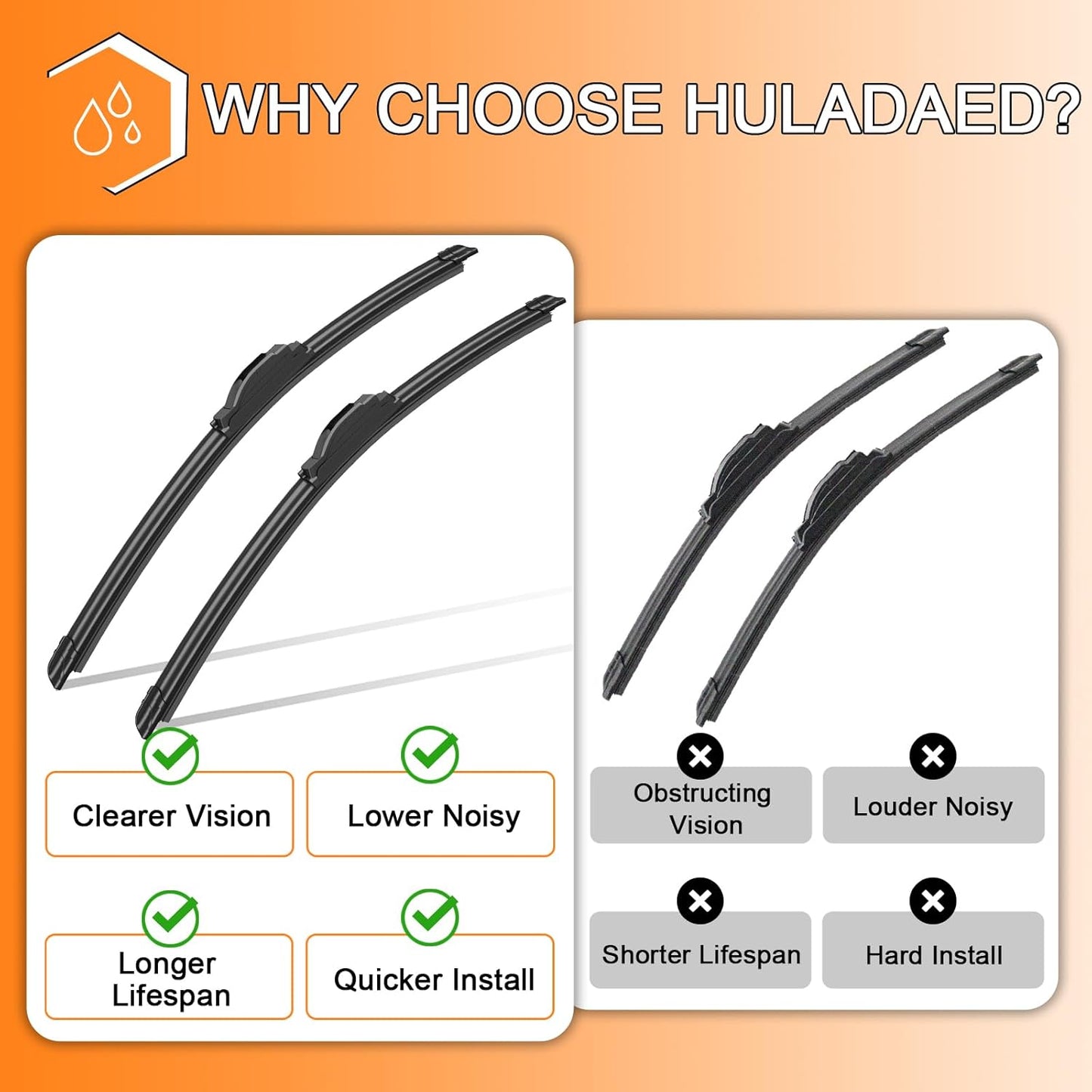 HULADAED® 24''+18''+12'' Windshield Wipers Replacement for Nissan Pathfinder 2012-2005 Nissan Xterra 2015-2005,Silicone Front Rear Wiper blades for MY Car-All Weather & Quiet(3 PACK)