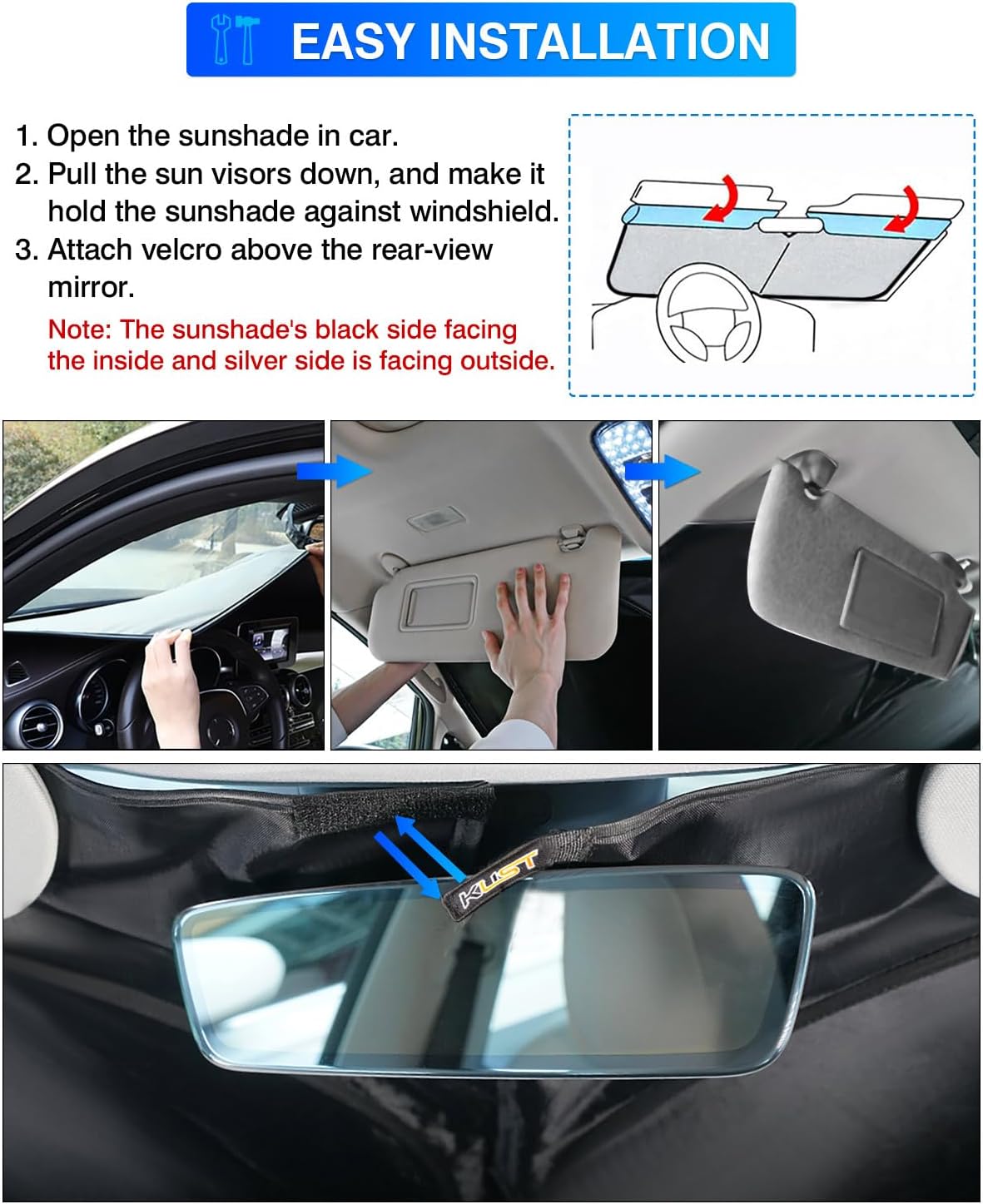 KUST Windshield Sun Shade for Acura RDX 2007–2012 Window Shade Sun Visor Cover Foldable Blocks UV Rays Keep Your Car Cooler
