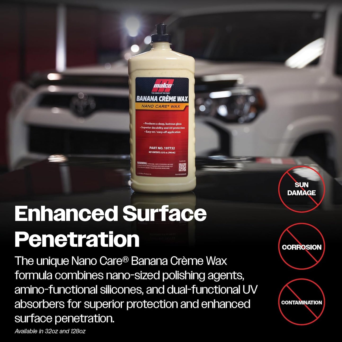 Malco Nano Care Banana Creme Wax - Deep Gloss Shine and Long-Lasting UV Protection/For Automotive, Marine and Industrial Finishes / 32 oz. (197732)