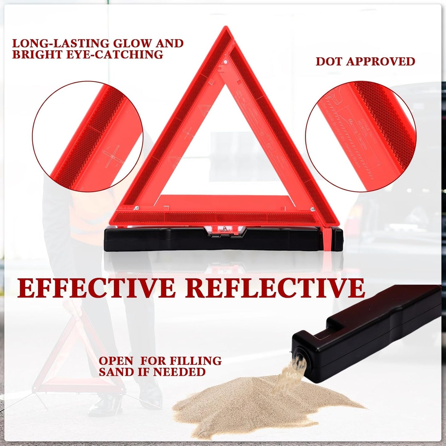 Kanayu Warning Triangle DOT Approved Foldable Emergency Safety Triangles Reflective Road Safety Triangle with Carrying Case Heavy Base Roadside Safety Warning Sign for Car Truck(9 Pcs)